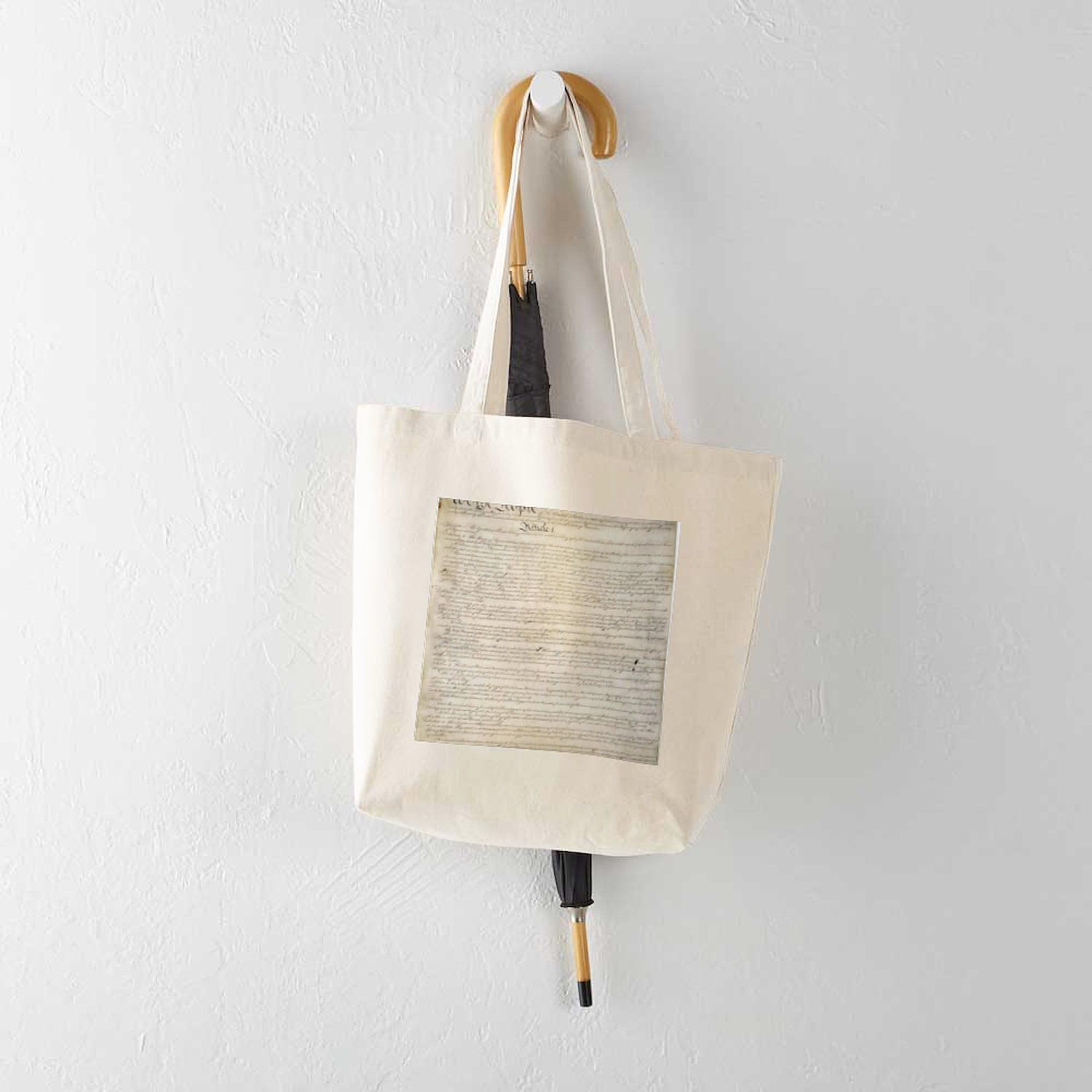 US Constitution Tote Bag - Natural Canvas Reusable Shopping Bag with Pouch | Eco-Friendly Grocery Bag for School, Work & Farmers Market
