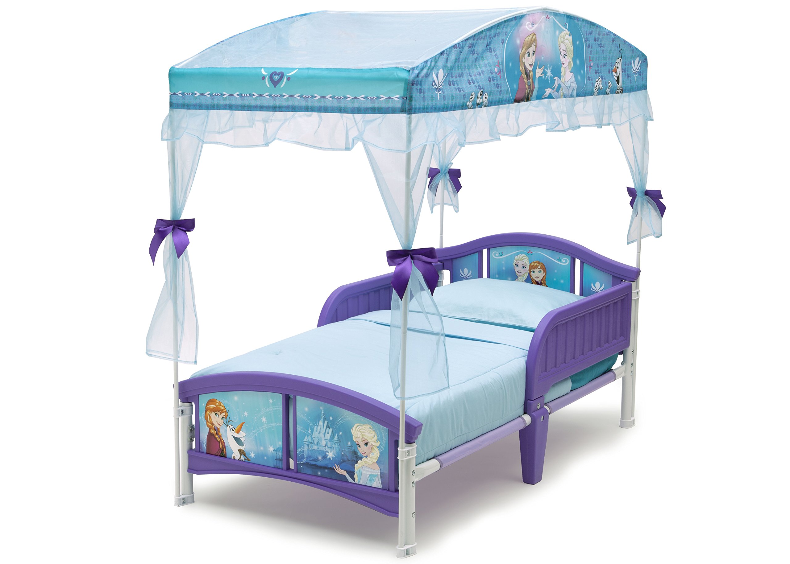 Delta Children Disney Frozen Toddler Bed with Canopy & Twinkle Galaxy Dual-Sided Toddler Mattress Bundle - Eco-Friendly Recycled Fiber Core for Kids' Bedroom Decor & Princess Themed Nursery