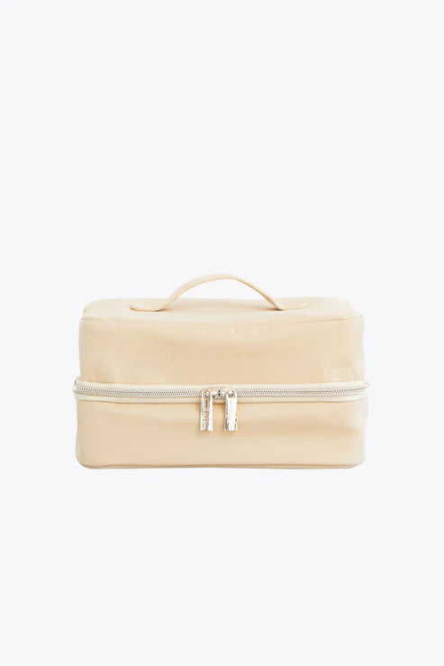 Beige Hanging Cosmetic Bag - Travel Makeup Organizer with Multiple Pockets for Toiletries, Perfect for Bathroom, Gym & Vacation