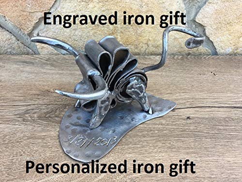 6th Anniversary Gift for Him - Personalized Iron Bull Statue | Unique Iron Wedding Anniversary Present | Customized Metal Home Decor for Couples, Office Desk, or Man Cave