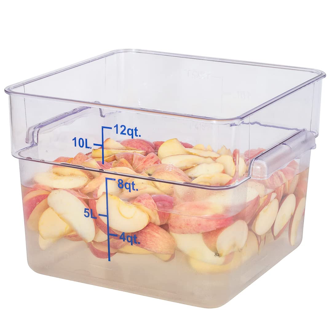 Met Lux 12 Quart Brine Bucket - Square Marinating Container with Volume Markers & Built-In Handle | Clear & Blue Plastic Dough Rising Bucket | Freezer Safe (Lid Sold Separately) | Perfect for Meat Brining, Pickling, Bread Dough Rising & Food Storage