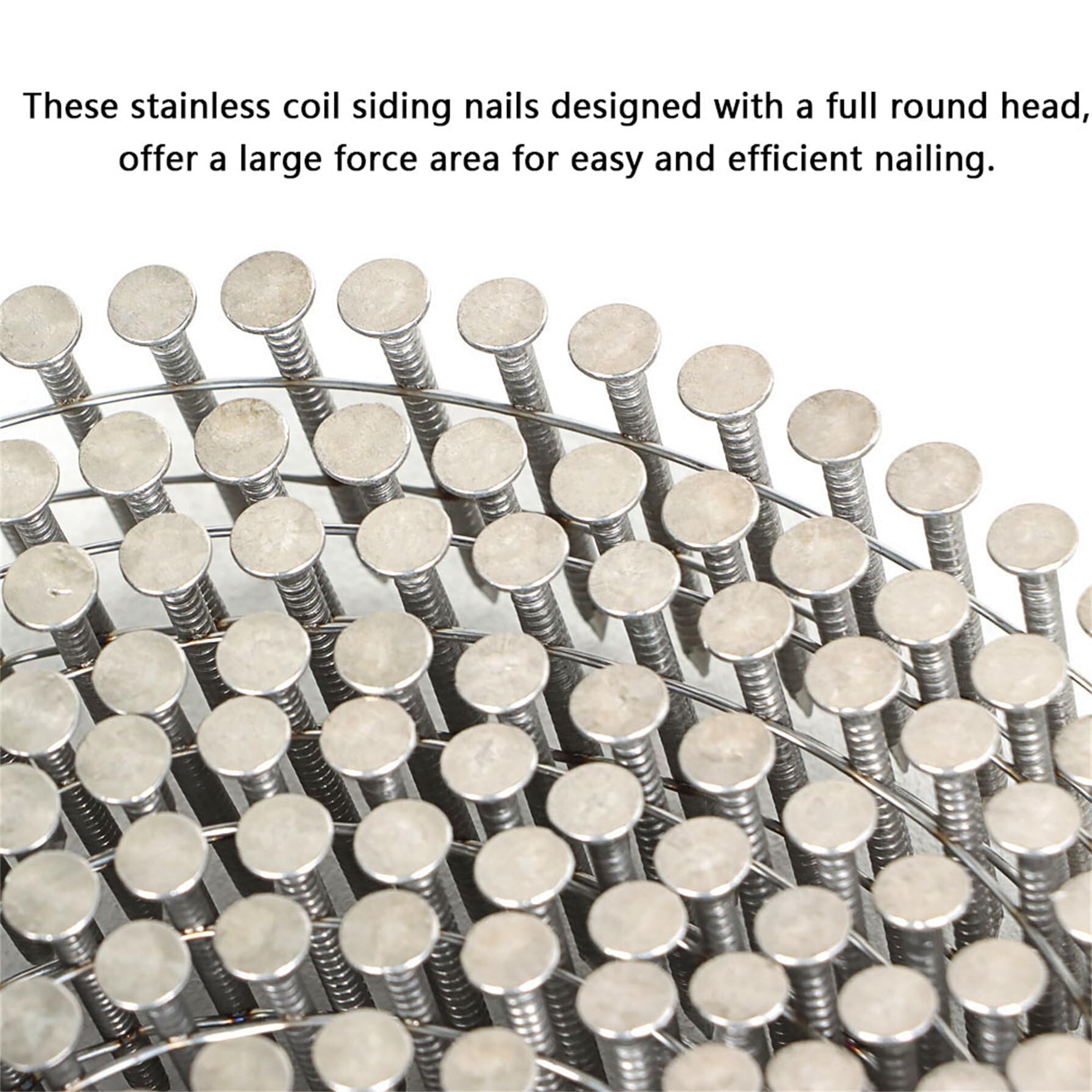 1200Pcs 1-1/4 Inch Coil Roofing Ring Shank Nails - 304 Stainless Steel 15° Coiled Siding Nails with Small Cap for Roofing, Fencing & Exterior Wood Projects | Weather-Resistant Construction Nails