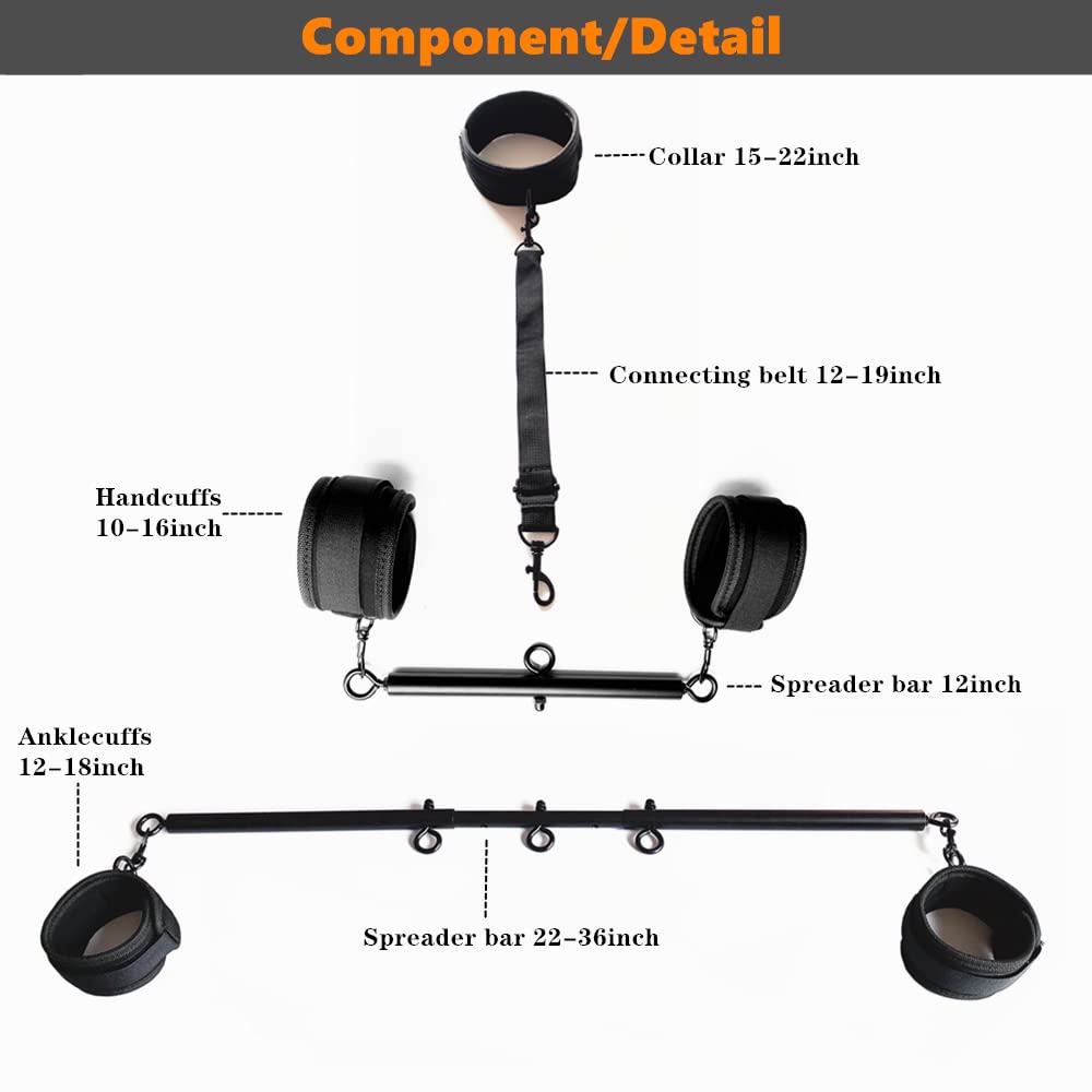 Premium Adjustable Spreader Bar for BDSM Bondage - 23-36 Inch Expandable Sex Toy with Handcuffs & Ankle Cuffs - Couples Restraint Furniture for Bedroom Play & BDSM Scenes