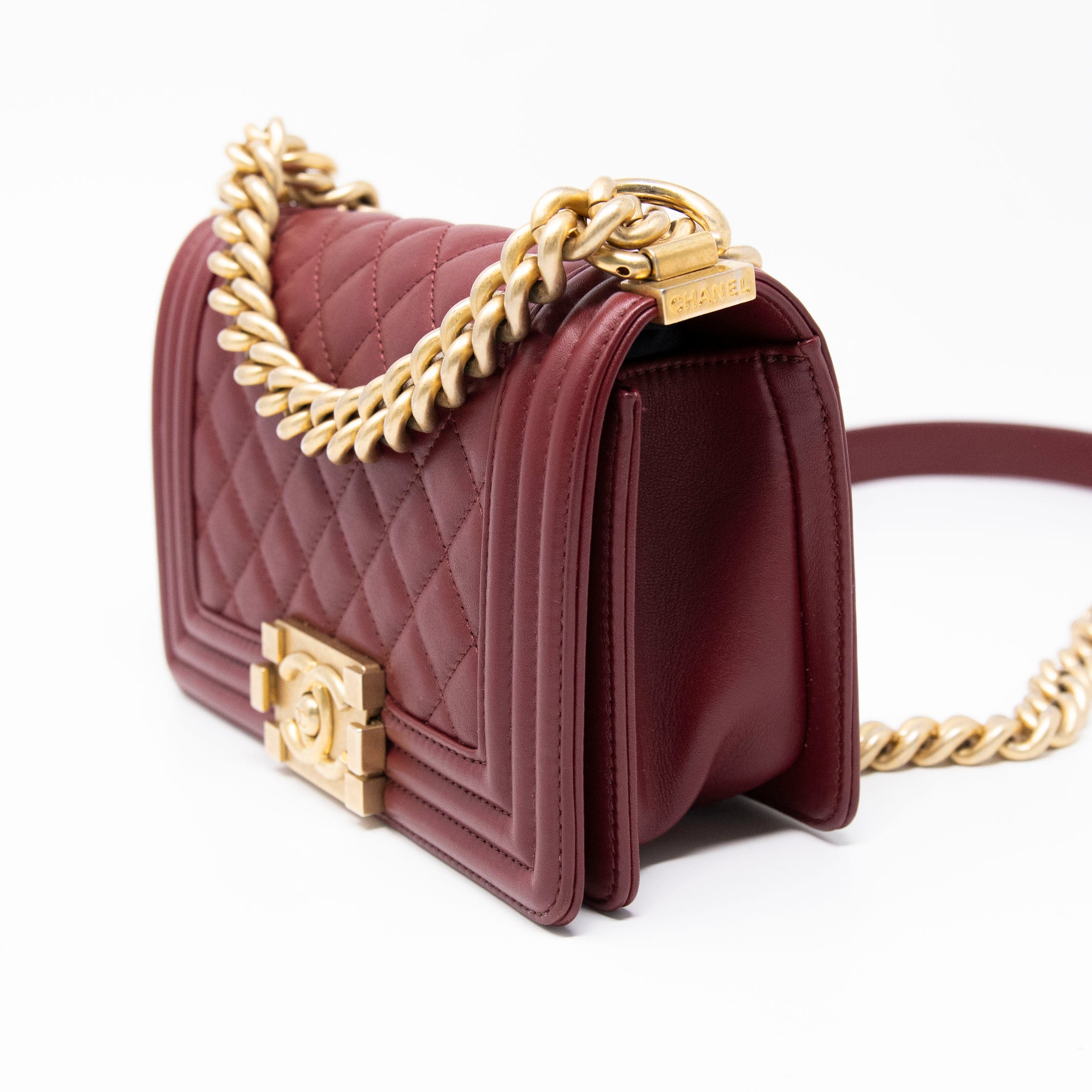 Chanel Burgundy Small Boy Bag - Luxury Leather Crossbody Handbag for Women | Perfect for Parties, Dates & Evening Events