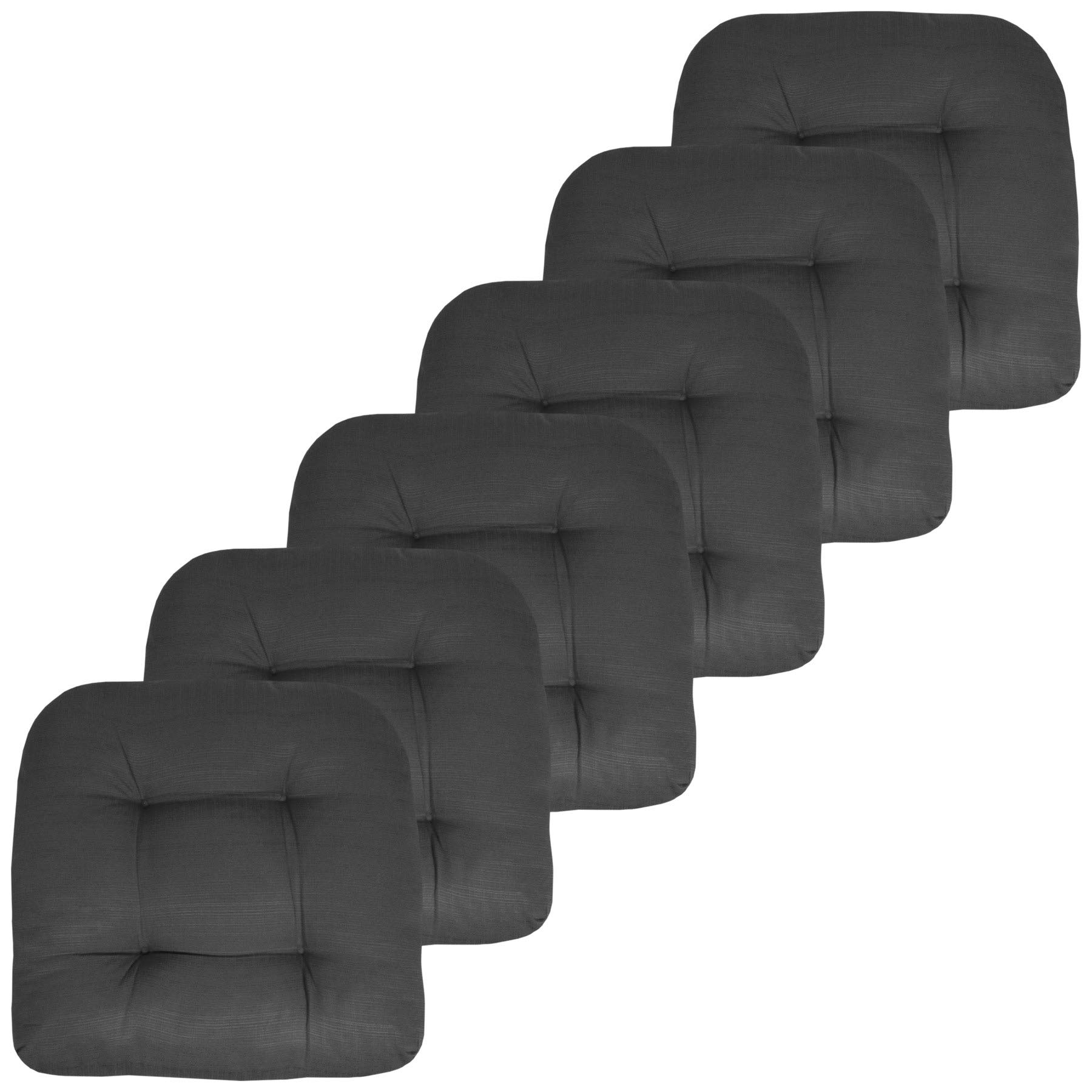 Premium Outdoor Chair Cushions 19x19 Inch - 6 Pack Thick Tufted Patio Seat Covers with Comfortable Fiber Fill, Charcoal Grey - Perfect for Garden, Deck, Poolside & Patio Furniture