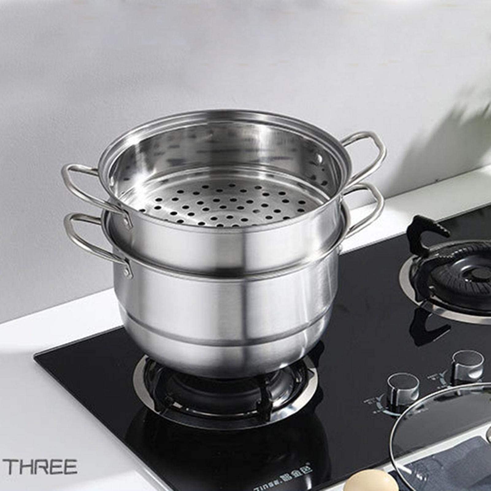 2 Tier Stainless Steel Steamer Pan with Glass Lid - 26cm/28cm/30cm Dual Layer Cookware for Vegetables, Dumplings & Seafood - Perfect for Home Cooking, Restaurants & Meal Prep