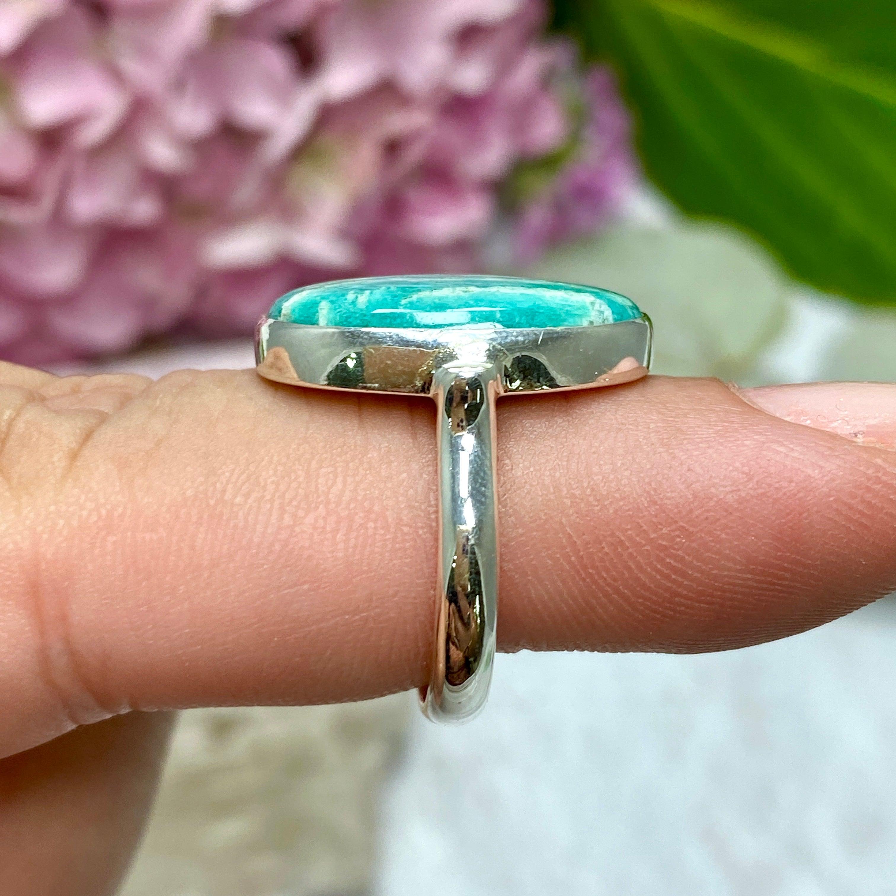 Amazonite Oval Ring for Women - Size 8 Sterling Silver Gemstone Jewelry - Perfect for Gifts, Weddings & Everyday Wear