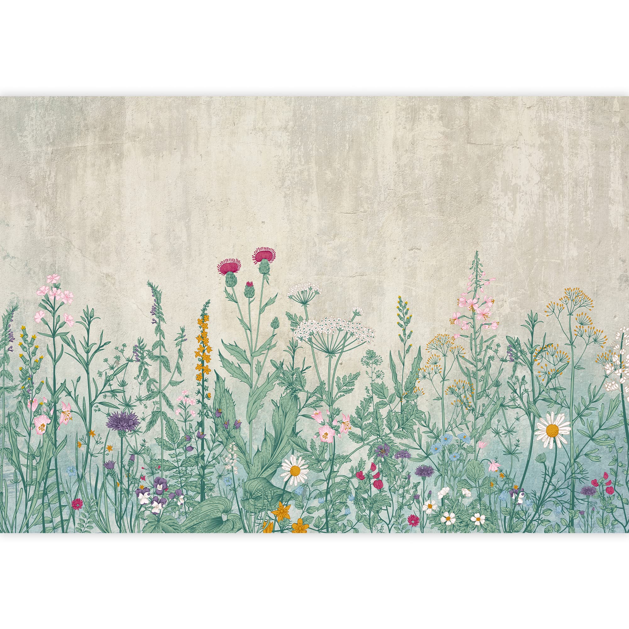 Wall26 - Large Self-Adhesive Vinyl Wall Mural (66x96 inches) | Retro Vintage Floral Wallpaper with Botanical Prints - Removable Modern Wall Decor for Living Room, Bedroom & Office