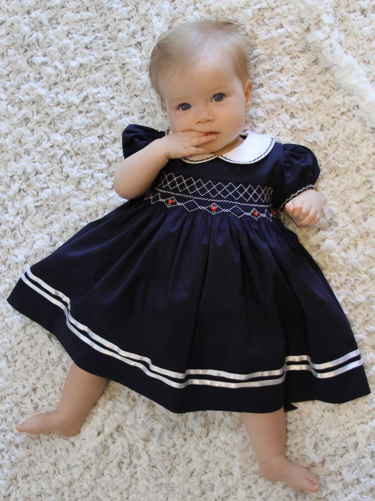 Hand Smocked Baby Girls Special Occasion Dress - Elegant Birthday Party & Heirloom Portrait Outfit for Infants | Perfect for Christenings, First Birthdays & Family Photos