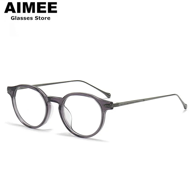Aimee Women's Full Rim Round Acetate Titanium Eyeglasses Frame 19011 - Lightweight & Durable Glasses for Work, Reading, and Everyday Fashion