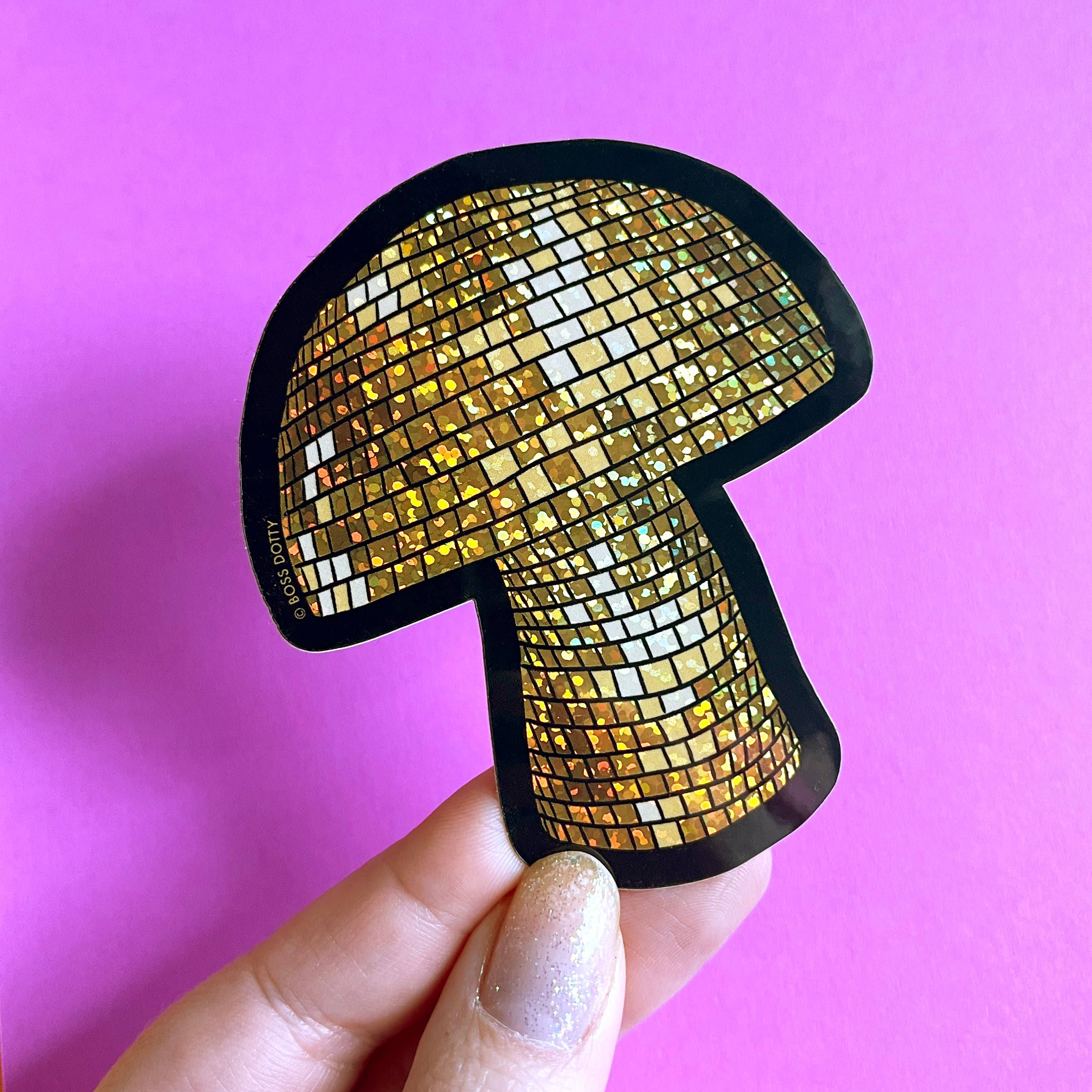 Disco Mushroom Glitter Stickers - 50 Pack Waterproof Vinyl Decals for Laptops, Water Bottles, Journals - Fun Aesthetic DIY Craft Supplies for Scrapbooking & Party Decor