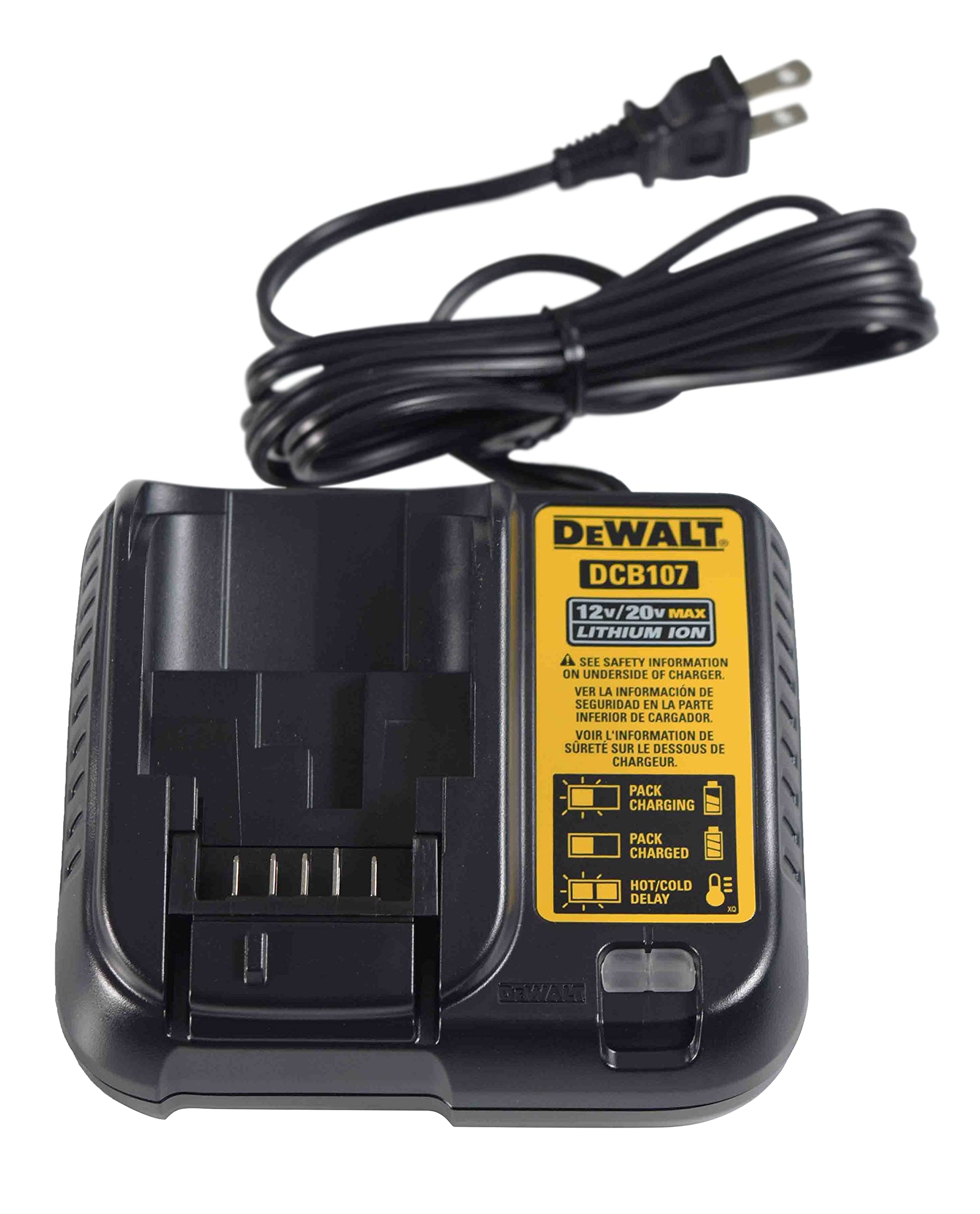 DW DCB107 12-20V Max Li-ion Battery Charger - Fast Charging for Power Tools - Perfect for Drills, Saws & Outdoor Equipment