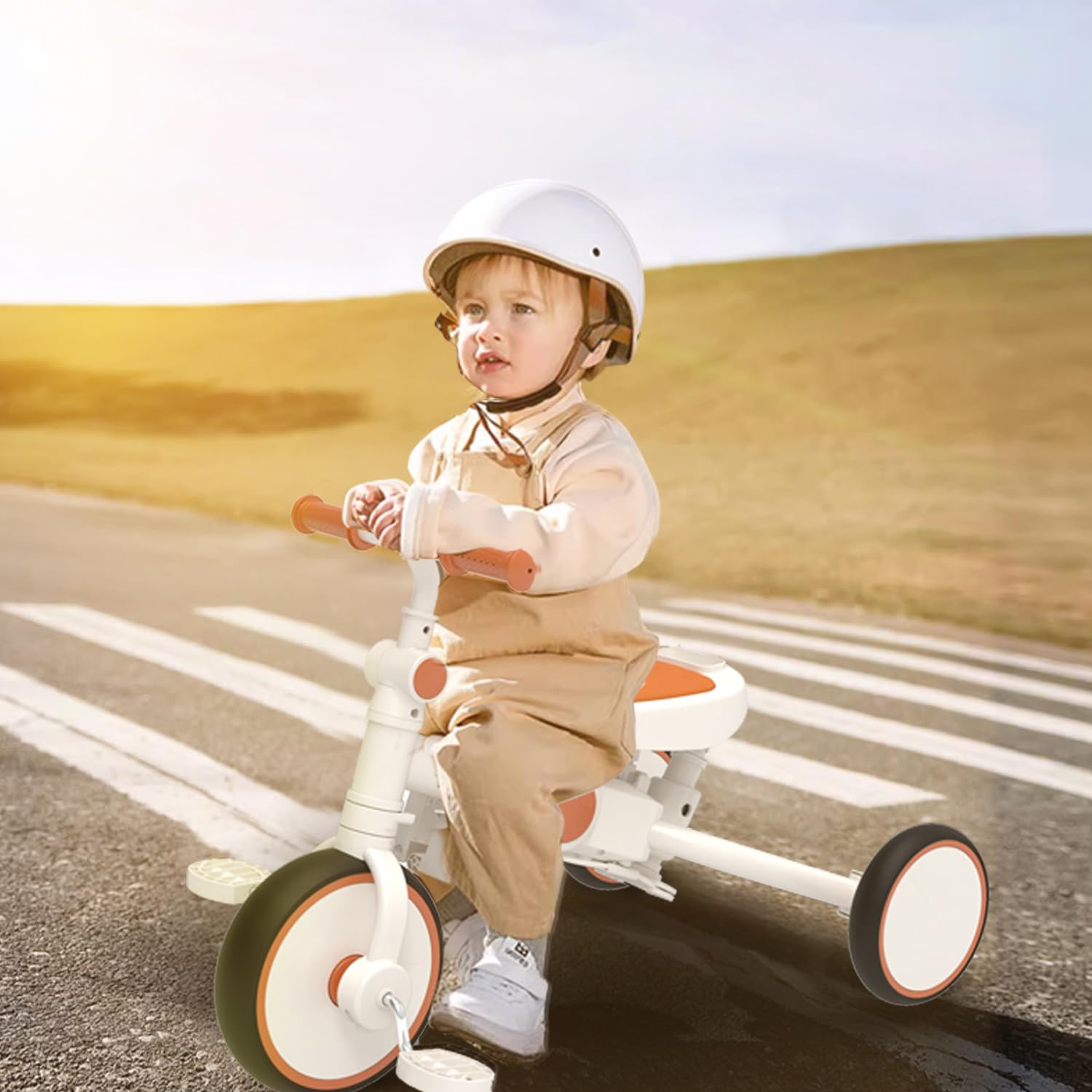6 in 1 Adjustable Kids Tricycle for Toddlers 1-5 Years - Baby Balance Bike with Removable Pedals, Safety Harness & Retractable Canopy - White Trike for Outdoor Play, Park Rides & Learning to Cycle