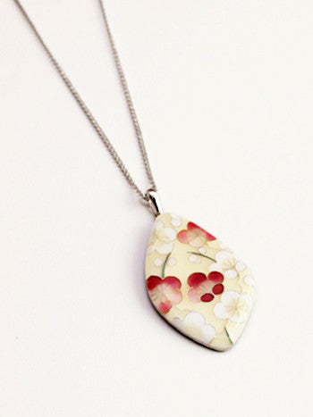 Yusen Shippo Pendant Necklace - Red Blossomed Plum Yellow Japanese Jewelry | Handmade Enamel Necklace for Women | Perfect Gift for Birthday, Anniversary & Special Occasions
