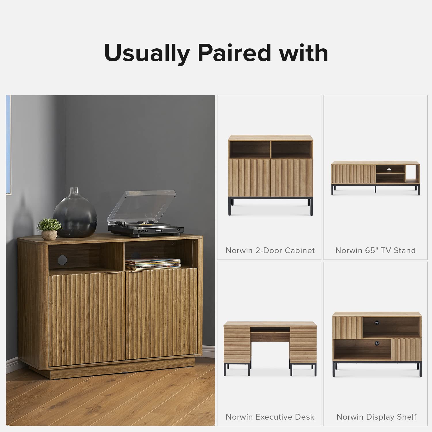 Mid Century Modern Brooklyn Corner Storage Cabinet - Buffet & Entertainment Center with Doors & Shelves, Media Cabinet for 55 Inch TV Stand - Perfect for Living Room, Home Theater & Small Space Organization