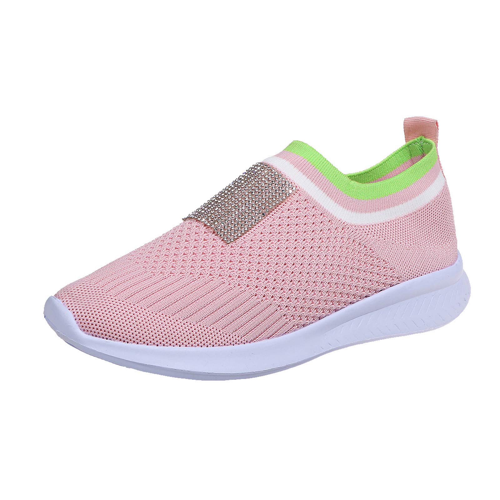 Breathable Mesh Slip-On Sneakers for Women - Crystal Embellished Casual Leather Shoes | Perfect for Walking, Work & Everyday Comfort