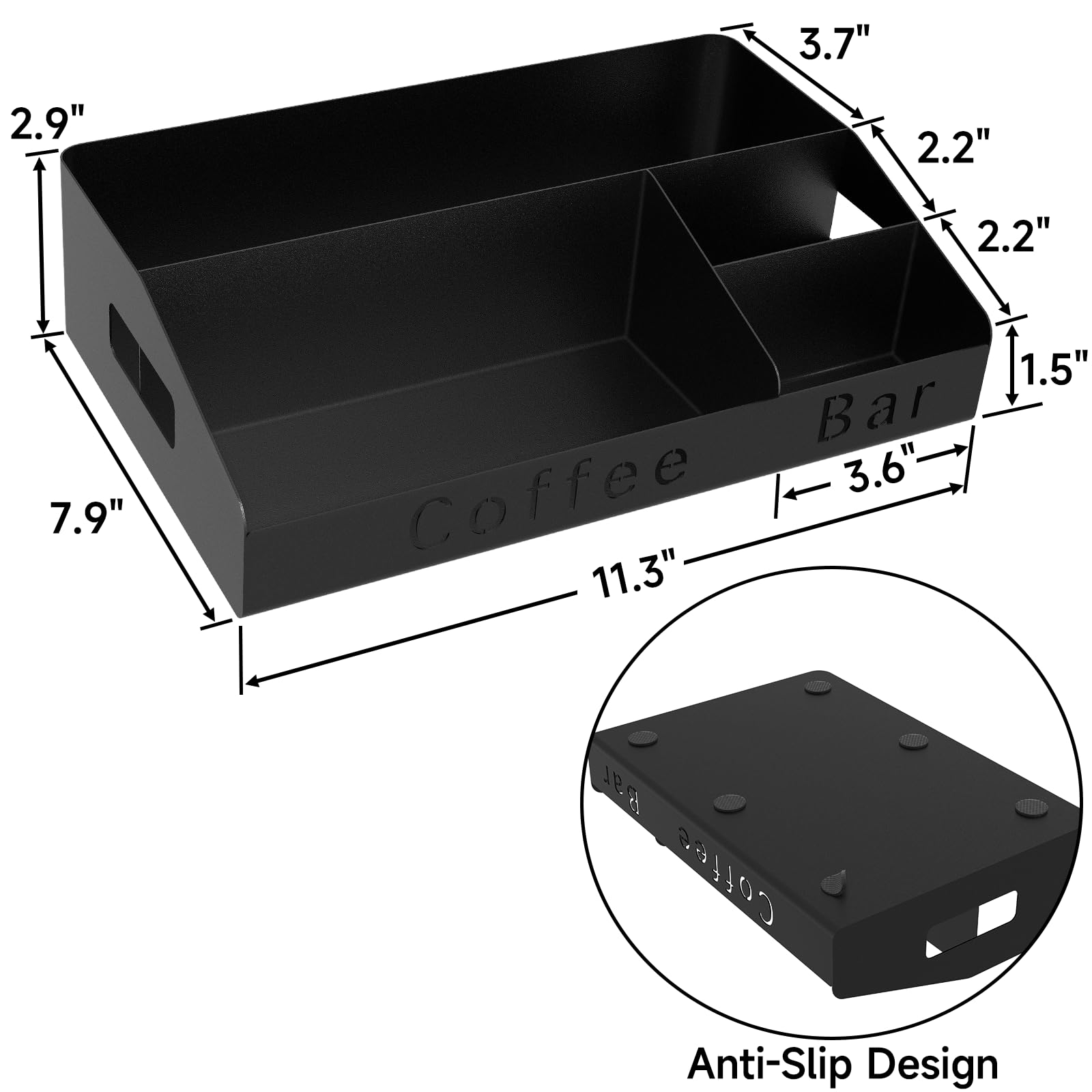 Black Metal Coffee Bar Organizer - Countertop Coffee Station with K-Cup Holder, Syrup & Stirrer Storage - Perfect for Kitchen, Office or Dorm Coffee Setup
