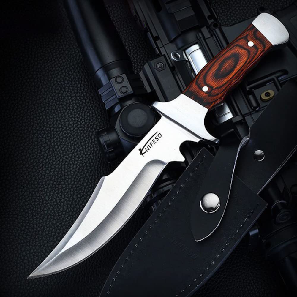 UMF Fixed Blade Skinning Knife - Full Tang Deer Hunting Knife with Sheath | Sharp Survival Bushcraft Knife for Men | Ideal for Camping, Fishing, Hiking & Outdoor Activities (Red)
