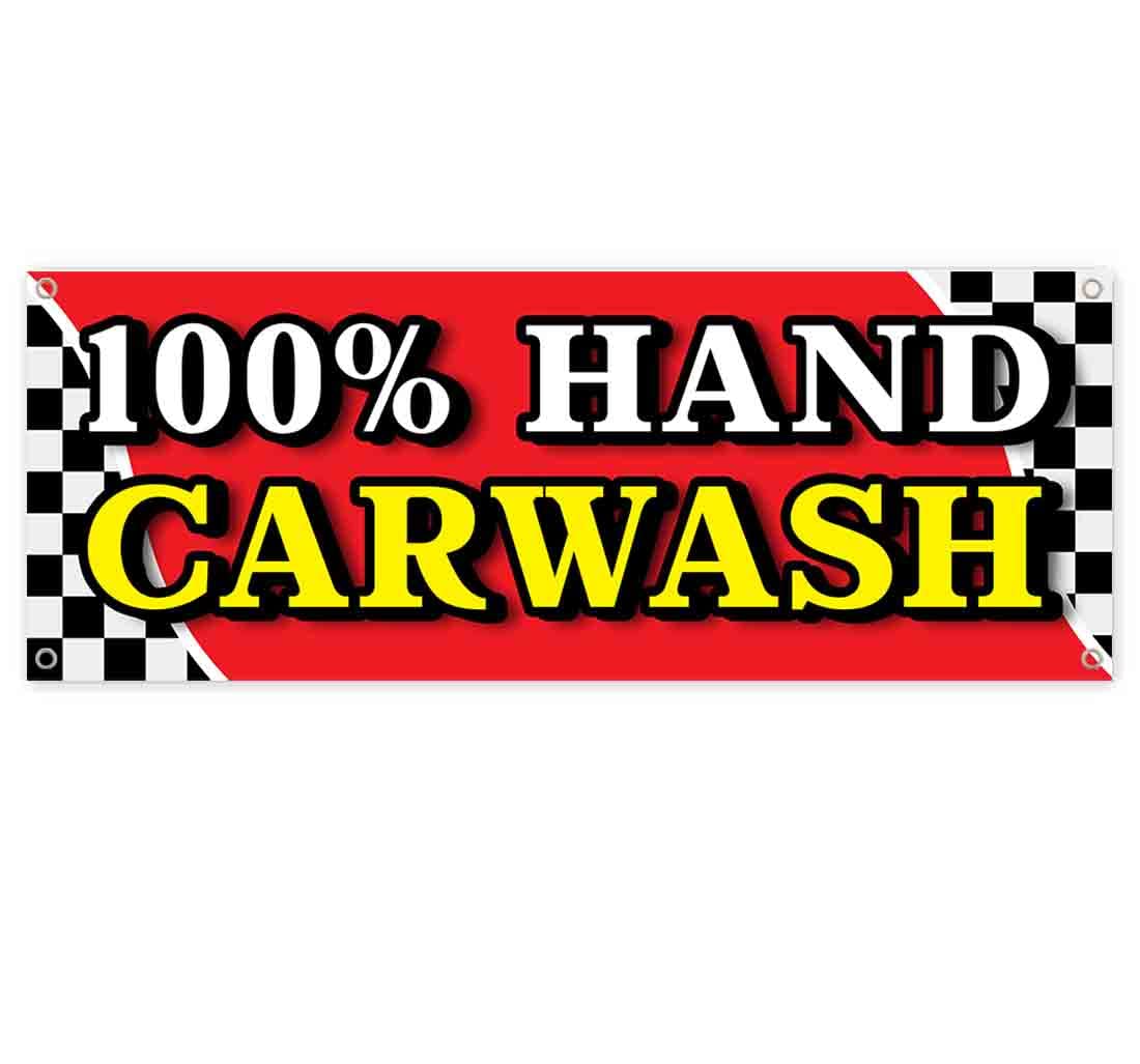 100 Heavy-Duty 13 oz Vinyl Hand Car Wash Banner with Metal Grommets - Durable Non-Fabric Sign for Auto Detailing, Car Wash Business & Vehicle Cleaning Services
