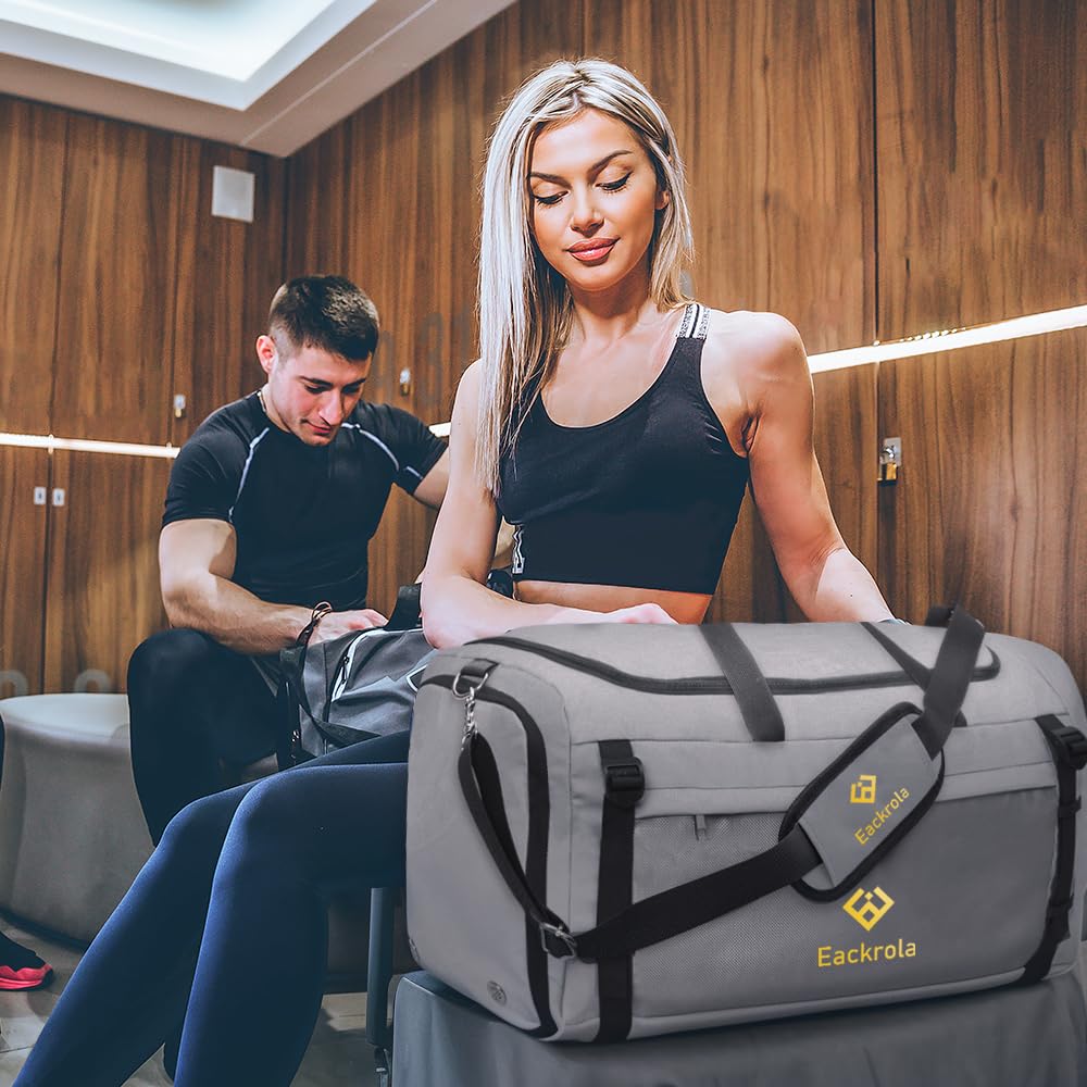 Eackrola Large 65L Sports Gym Bag for Men & Women - Lightweight Travel Duffel Bag with Wet Pocket & Shoe Compartment - Perfect for Gym, Travel, Sports & Workout Gear Storage