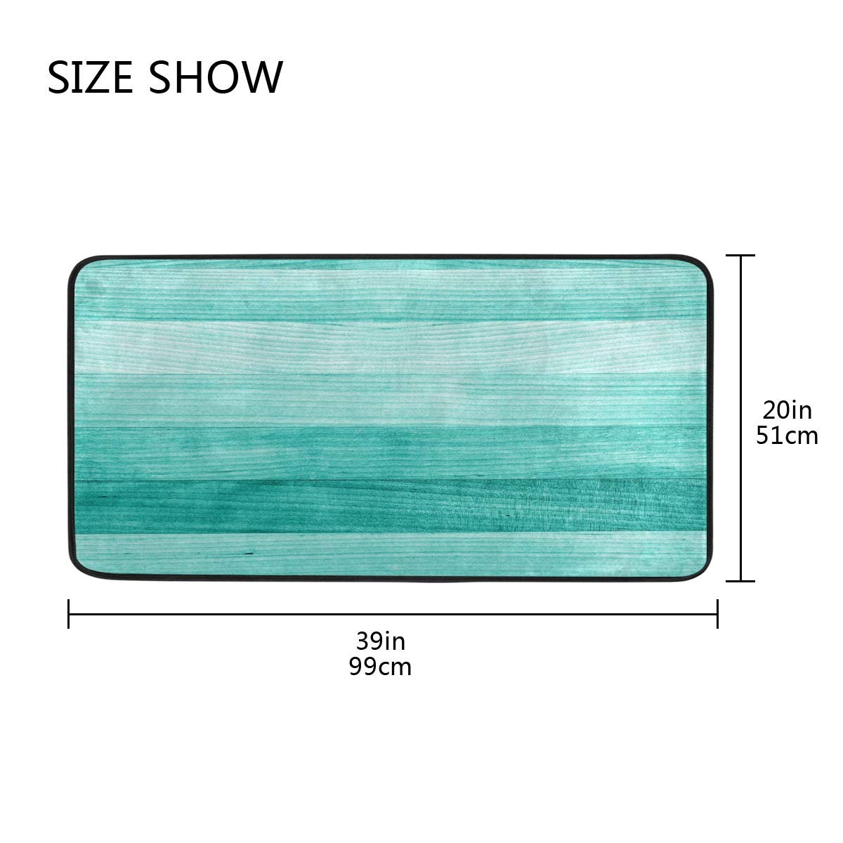 Vintage Teal Kitchen Rug - Non-Slip Washable Mat for Kitchen & Bathroom - 39x20 Inch