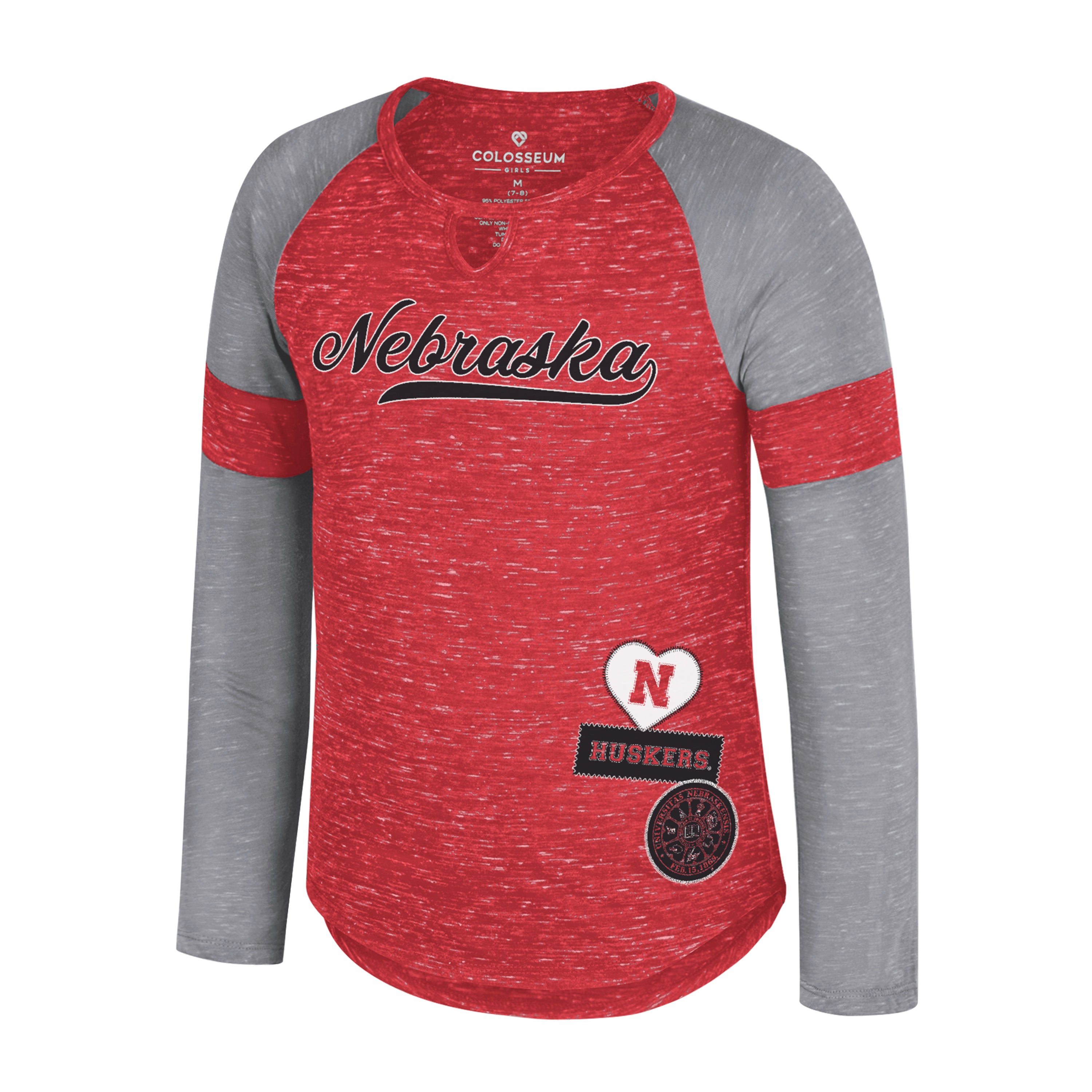 Nebraska Huskers Youth Girls' Long Sleeve Shirt with Patches - Perfect for Game Day & School Spirit