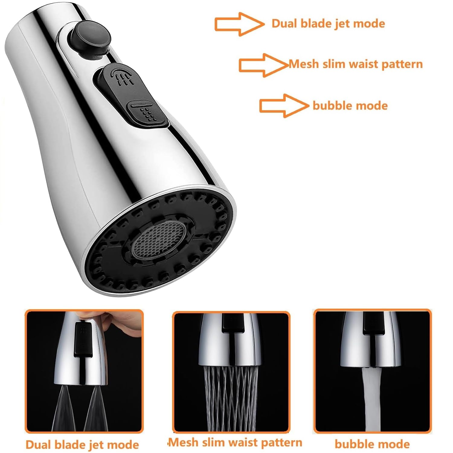 High-Quality Pull Down Kitchen Faucet Sprayer Head Replacement - G1/2 (20mm) Connector Compatible, Durable Pull Out Sink Spray Nozzle for Easy Cleaning - Perfect for Washing Dishes, Fruits, and Vegetables (Silver)