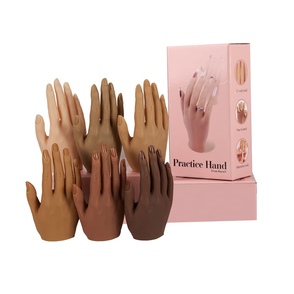 Acrylic Nail Practice Hand - Life Size Silicone Mannequin Hands with Insertable Nails for Beginners & Professionals | Perfect for Nail Art Training, Salon Practice & DIY Home Manicures (Pair, Color #5)