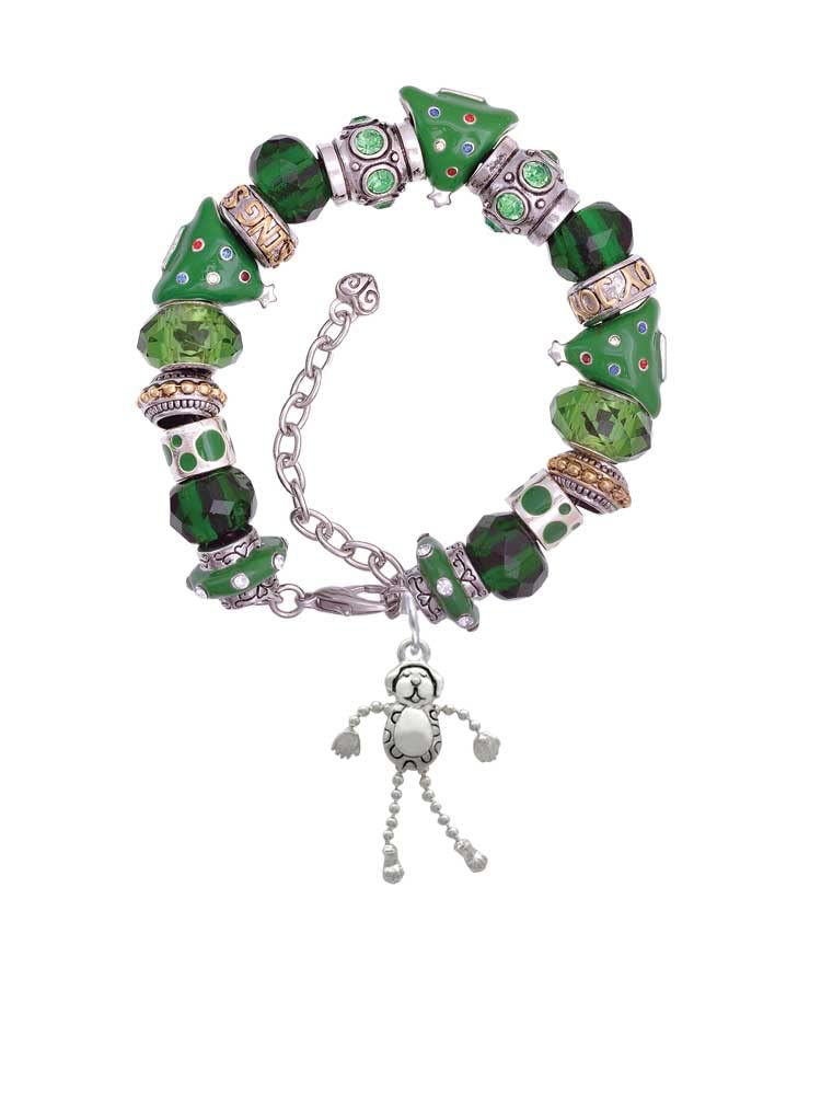 Delight Jewelry Green Christmas Beaded Bracelet with Silvertone Dog Charm & 4 Dangling Legs - Adjustable 7