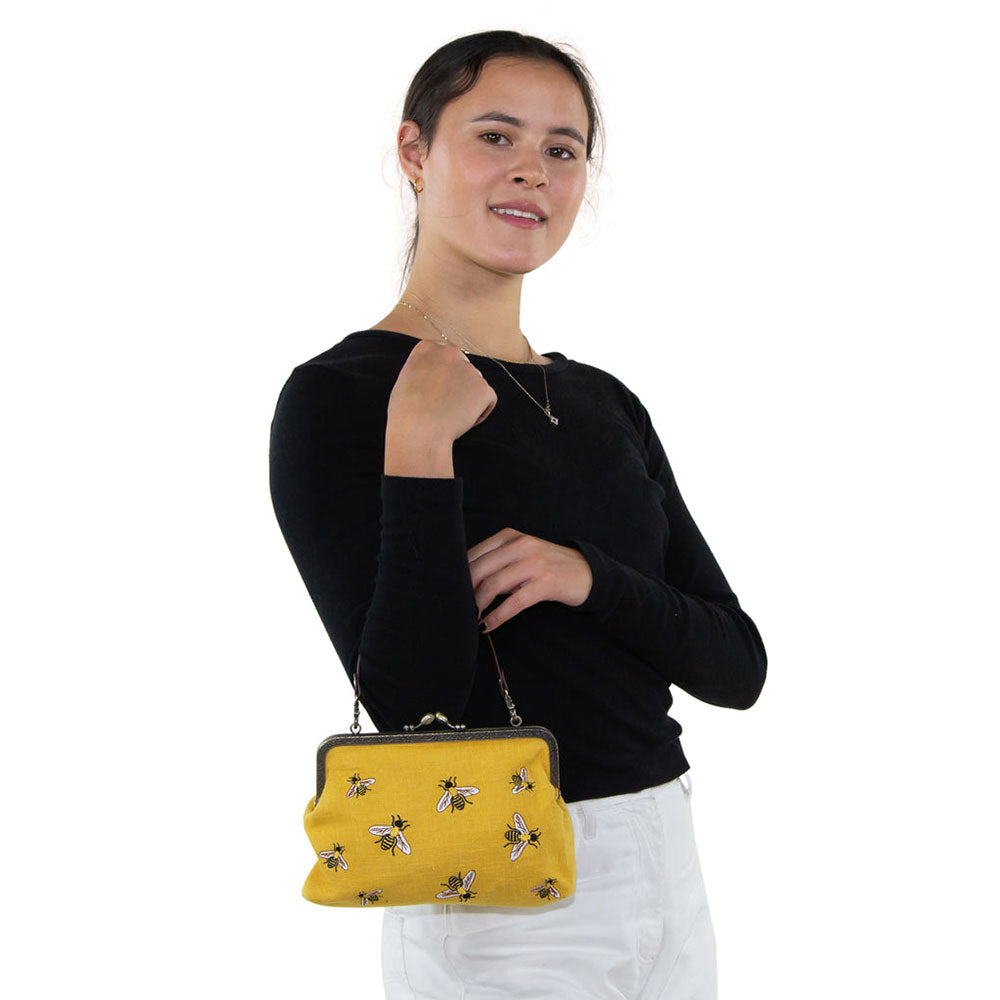 Vintage Kisslock Handbag for Women - Retro Yellow Clutch Purse with Gold Hardware | Perfect for Evening Parties, Weddings & Special Occasions