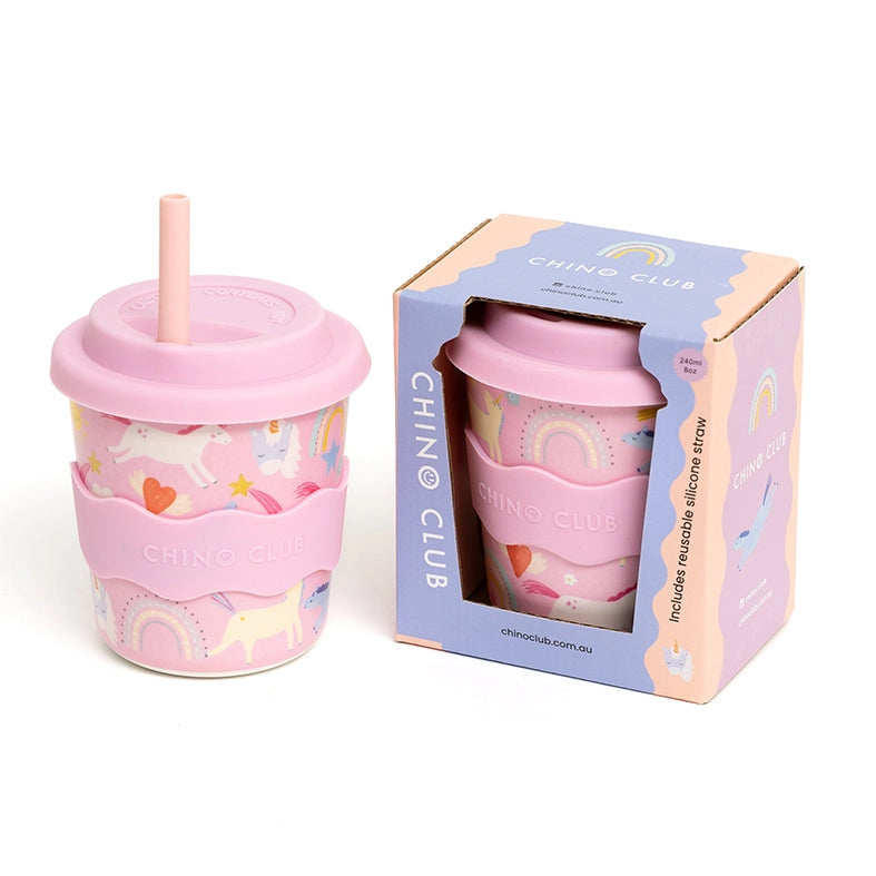 Pink Unicorn Kids Reusable Water Bottle with Straw - 240ml BPA-Free Insulated Cup for School, Travel & Outdoor Activities