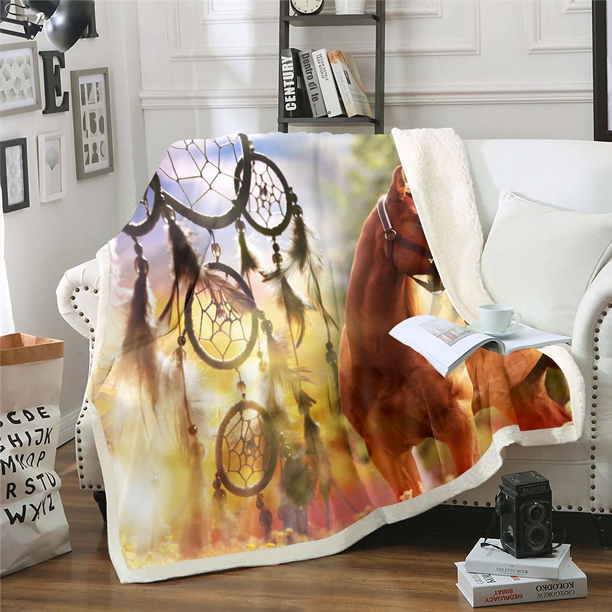 Erosebridal 3D Printed Brown Horse Sherpa Fleece Blanket for Kids - Soft Plush Fuzzy Throw Blanket 50x60 Inches, Perfect for Bed, Couch & Nursery Decor | Animal Themed Cozy Blanket for Boys & Girls