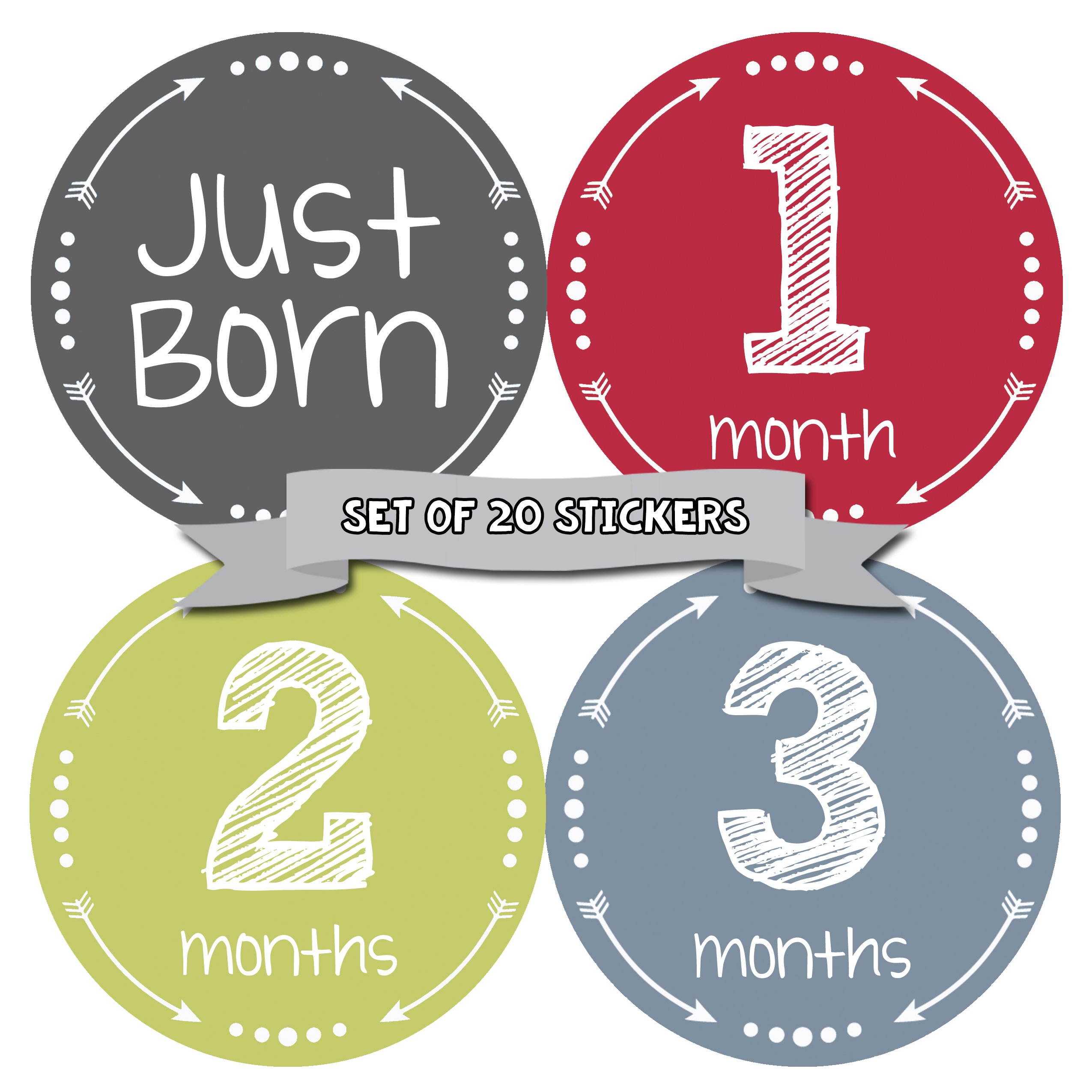 Baby Monthly Milestone Stickers Set of 20 - Newborn Boy Growth Tracking Stickers - Cute Monthly Photo Markers for First Year - Perfect for Baby Photo Albums, Scrapbooking & Memory Books