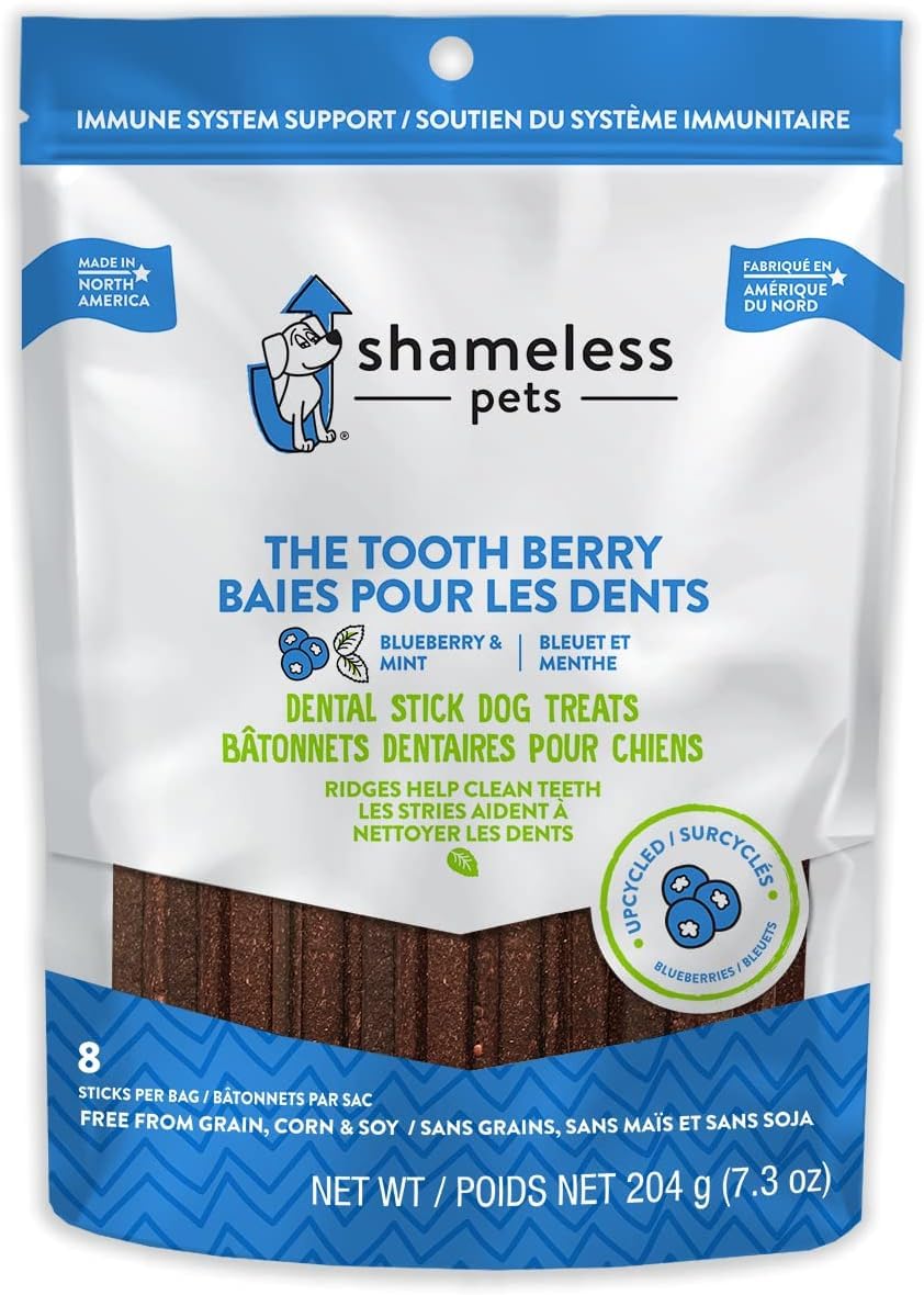 Shameless Pets Tooth Berry Dental Sticks for Dogs - Natural Oral Care Dental Treats to Improve Bad Dog Breath | Freshens Breath & Supports Dental Health for Small, Medium & Large Dogs - Perfect for Daily Teeth Cleaning & Playtime Rewards