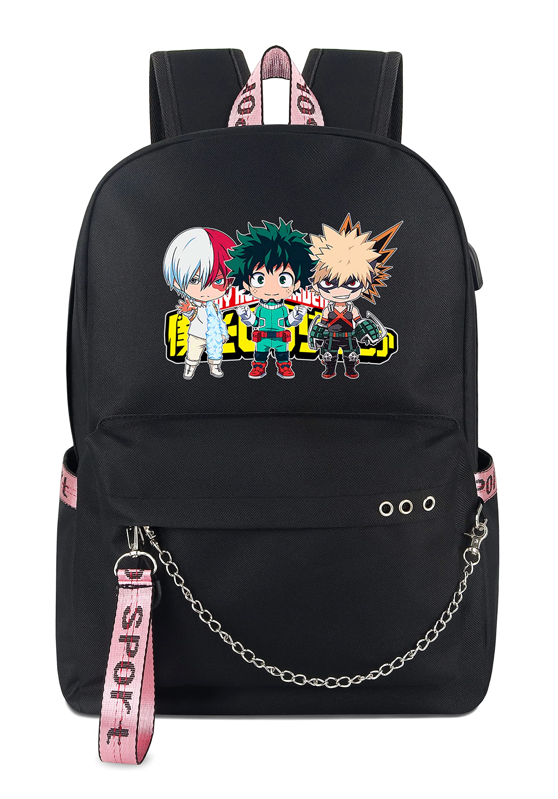 My Hero Academia Anime Laptop Backpack for School & Travel - 15 Inch USB Charging Daypack with Headphone Port - Perfect for Students, Gamers & Anime Fans (Black)
