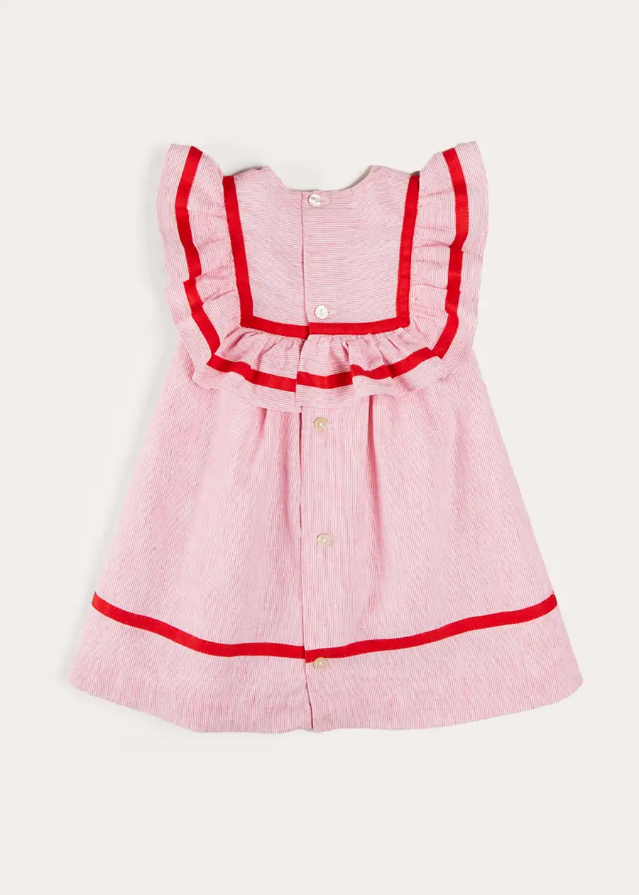 Lawrence Striped Ruffle Bib Sleeveless Dress for Girls - Red (Size 12 Months to 8 Years) | Casual Summer Outfit, Birthday Party Dress, Photoshoot Outfit, Playdate Attire