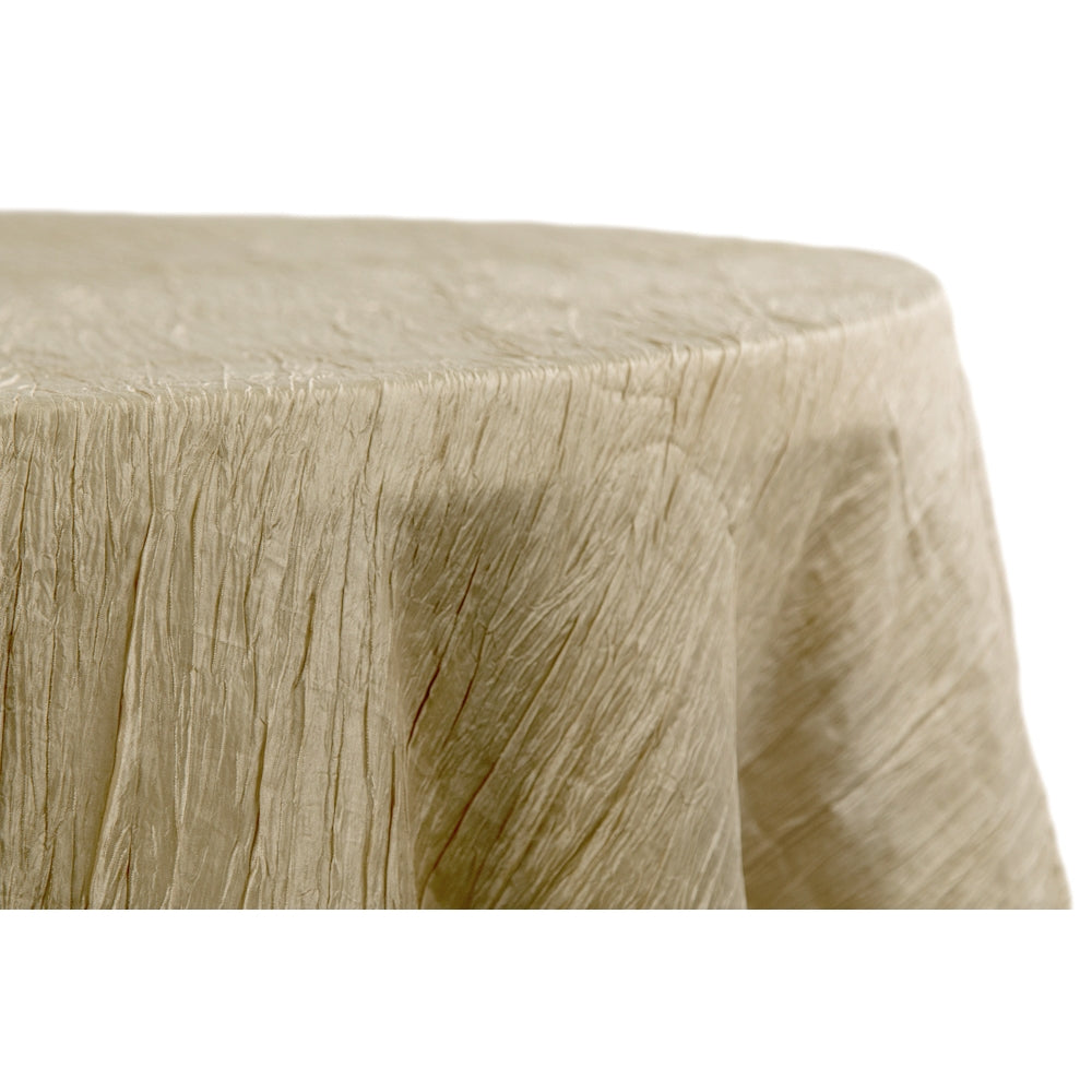 120 Round Tablecloth - Accordion Crinkle Taffeta Fabric in Champagne for Wedding, Party & Banquet Decorations