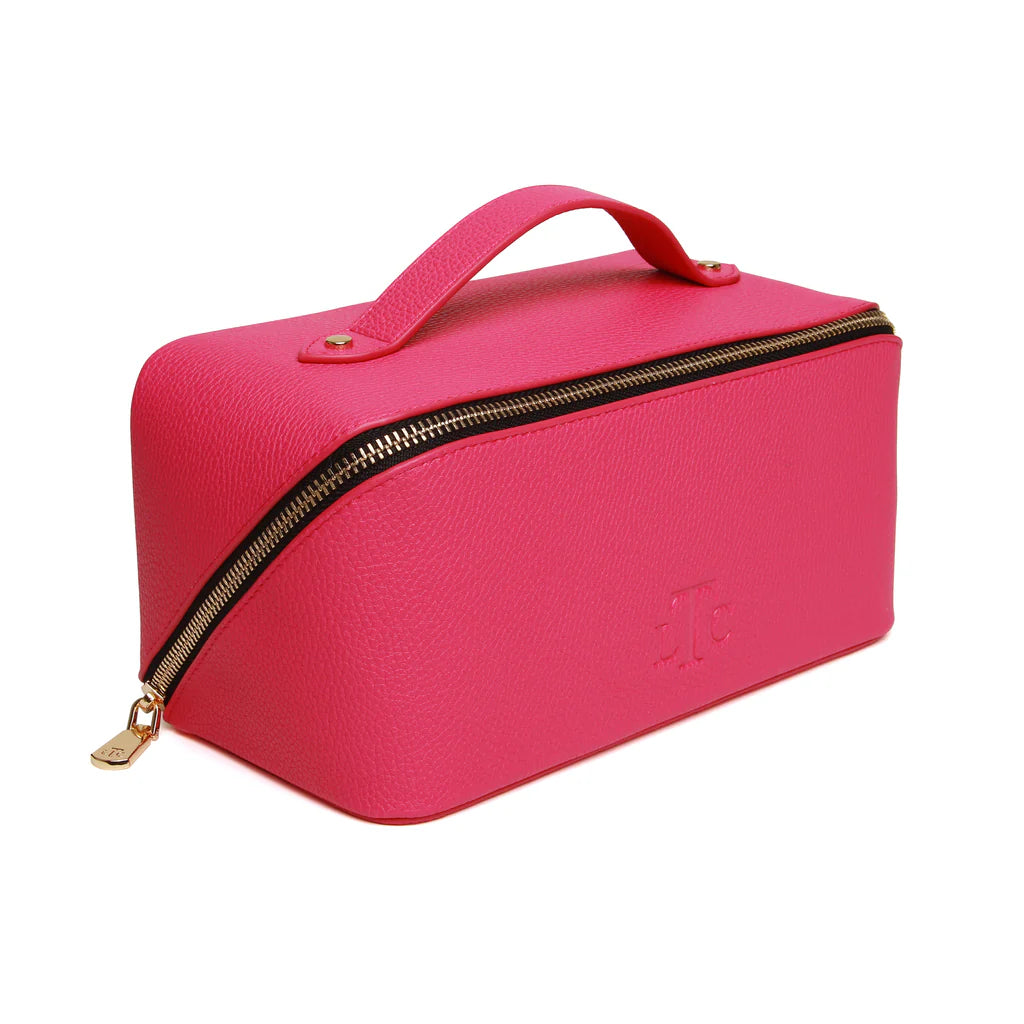 Alice Wheeler Train Case - Hot Pink & Black Makeup Organizer for Travel & Professional Use | Portable Cosmetic Storage with Mirror | Perfect for Makeup Artists, Bridal & On-the-Go Beauty