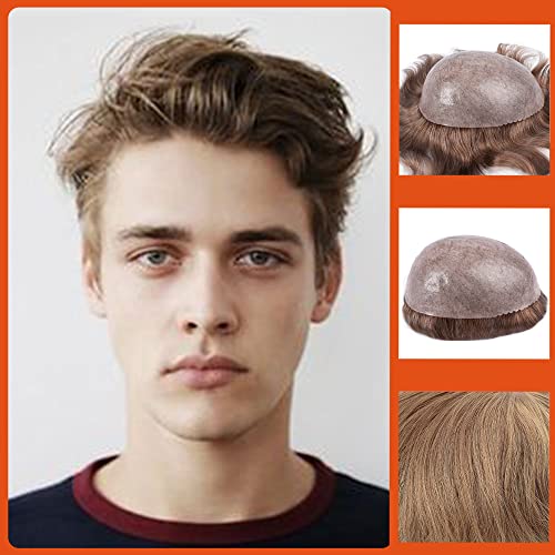 Premium 8x10 Inches Thin Skin Toupee for Men - 100% European Human Hair, Dark Blond Brown #18 - Durable Gauze Base Hair Replacement System for Daily Wear & Special Occasions