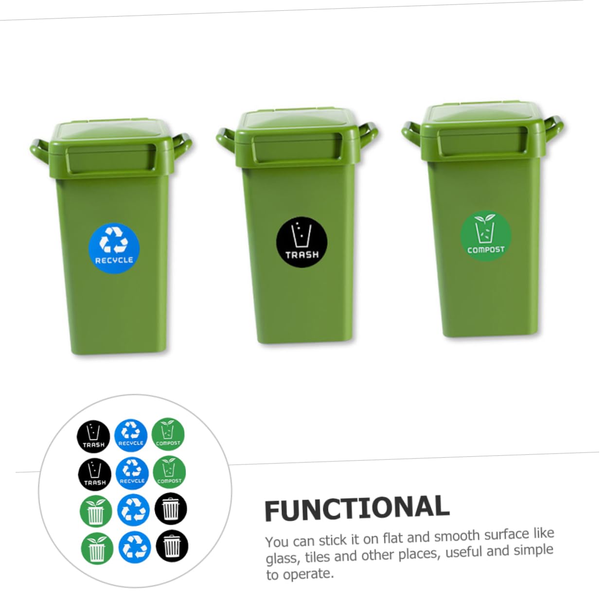 12-Pack PVC Recycling Stickers for Trash Cans - Durable Waste Sorting Labels to Improve Recycling Habits | Perfect for Home, Office & School Bins