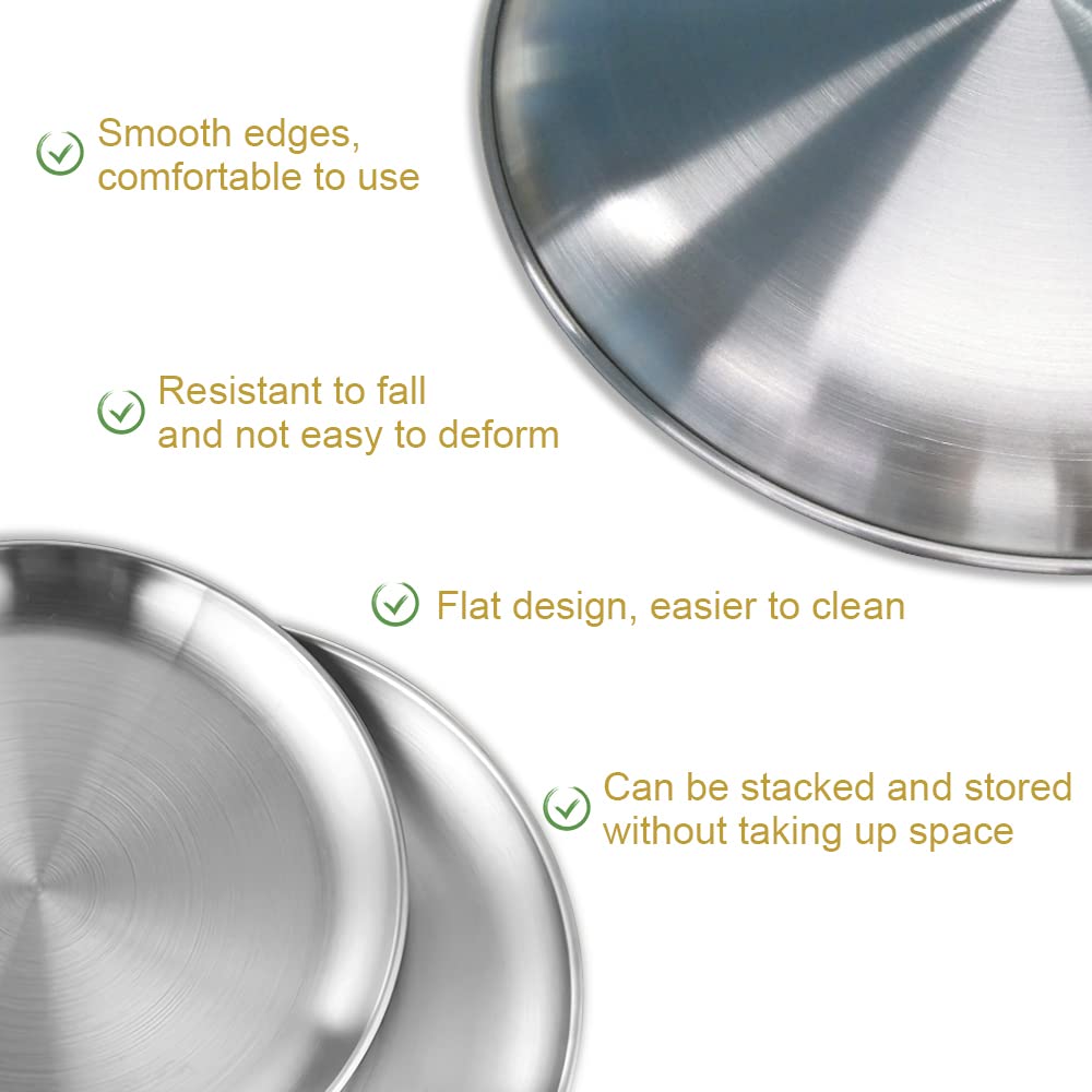2 Pack 6.7 Inch (17cm) Stainless Steel Round Plates - Silver Metal Dinner Dishes for Camping, Outdoor Picnics, BBQ Parties & Home Dining - Durable & Lightweight