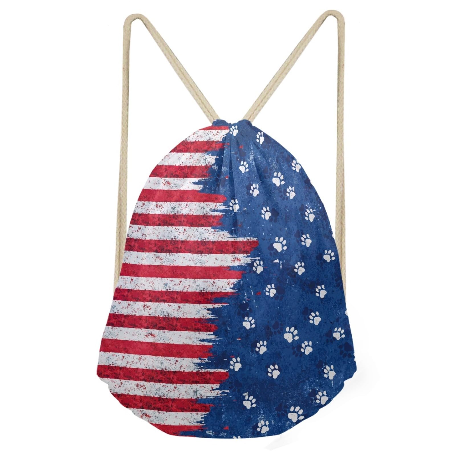 AFPANQZ Patriotic Stars and Stripes Drawstring Backpack - Lightweight Gym Sack with Large Capacity for Men & Women - Perfect for Workouts, Travel & Outdoor Activities - American Flag Design in Red & Blue