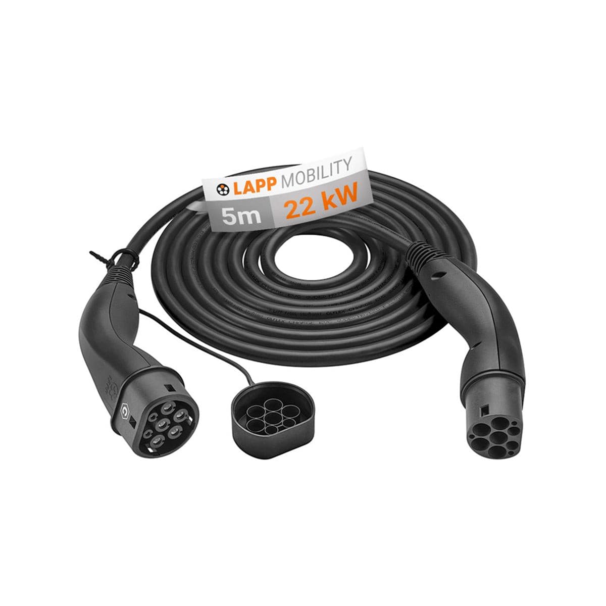 LAPP EV Helix Charging Cable Type 2 (22kW 3 Phase 32A) 5m for Hybrid & Electric Vehicles - Black | Fast Home & Public Station Charging for Tesla, BMW, Audi, Nissan Leaf