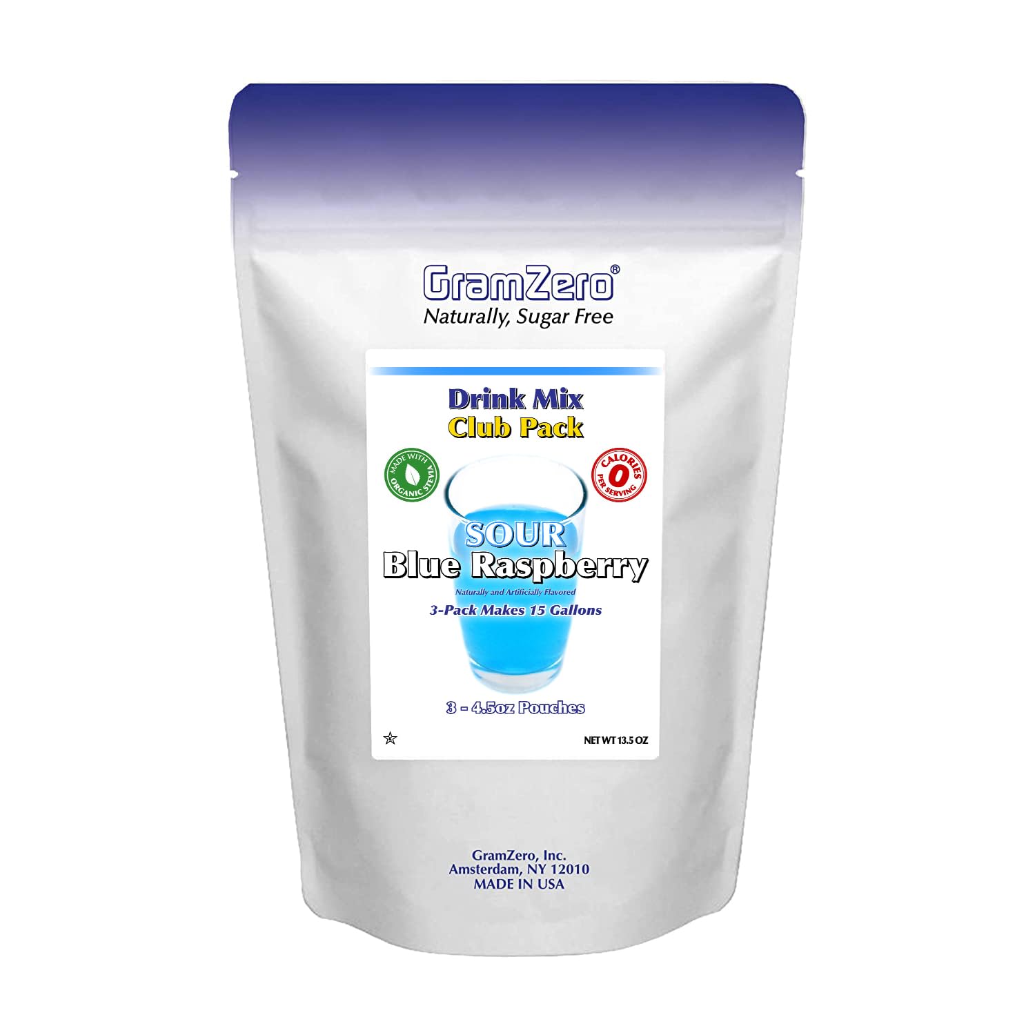 GramZero Sour Blue Raspberry Zero Calorie Sugar Free Drink Mix - Stevia Sweetened, Keto & Low Carb Friendly - Perfect for Nutrition Clubs, Loaded Teas, Workouts & Healthy Lifestyle