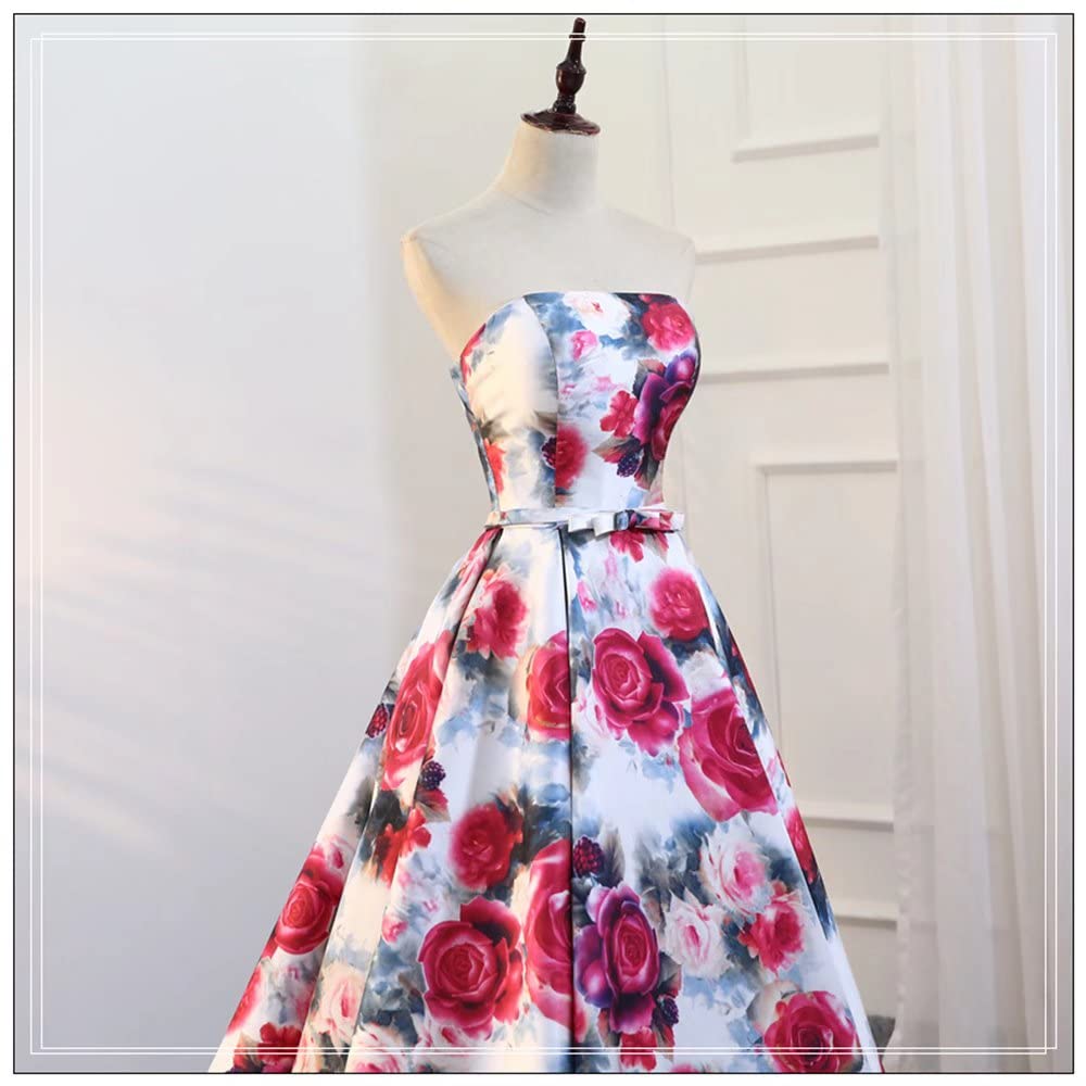 Elegant Floral Printed Sweetheart Neckline Prom Gowns for Women - Long Evening Dresses with Train - Perfect for Weddings, Proms & Formal Events