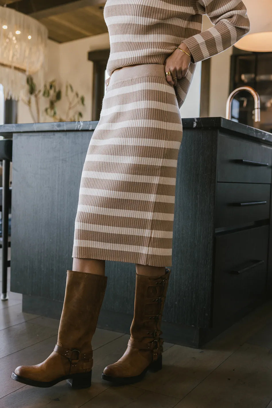 Alani Striped Skirt in Taupe - Women's Fashion Skirt for Casual & Office Wear - Final Sale