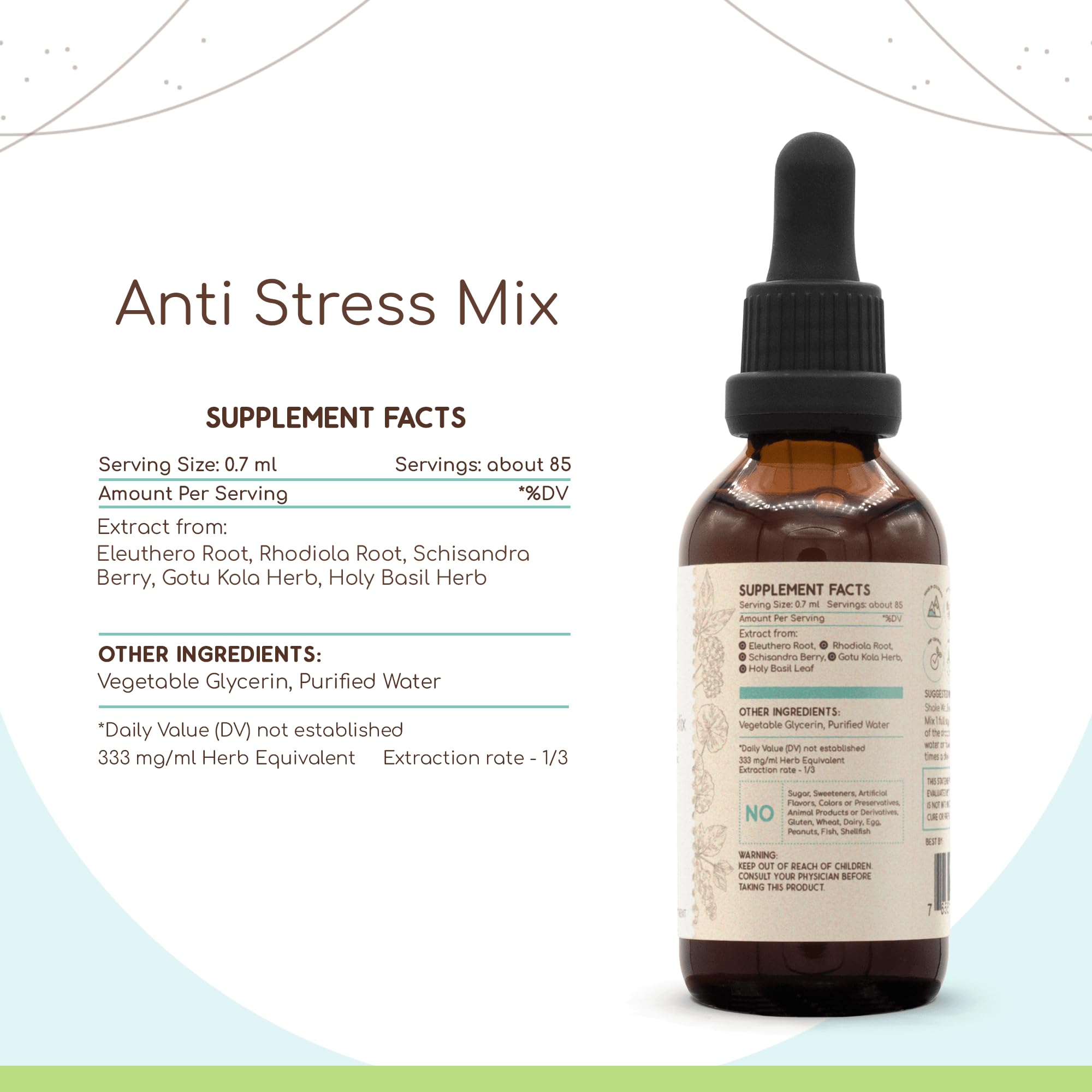 Alcohol-Free Anti-Stress Adaptogen Tincture - Eleuthero Root, Rhodiola, Schisandra Berry, Gotu Kola & Holy Basil | Natural Stress Relief & Mood Support | Serenity Blend Formula (2 Fl Oz) for Daily Relaxation & Mental Clarity
