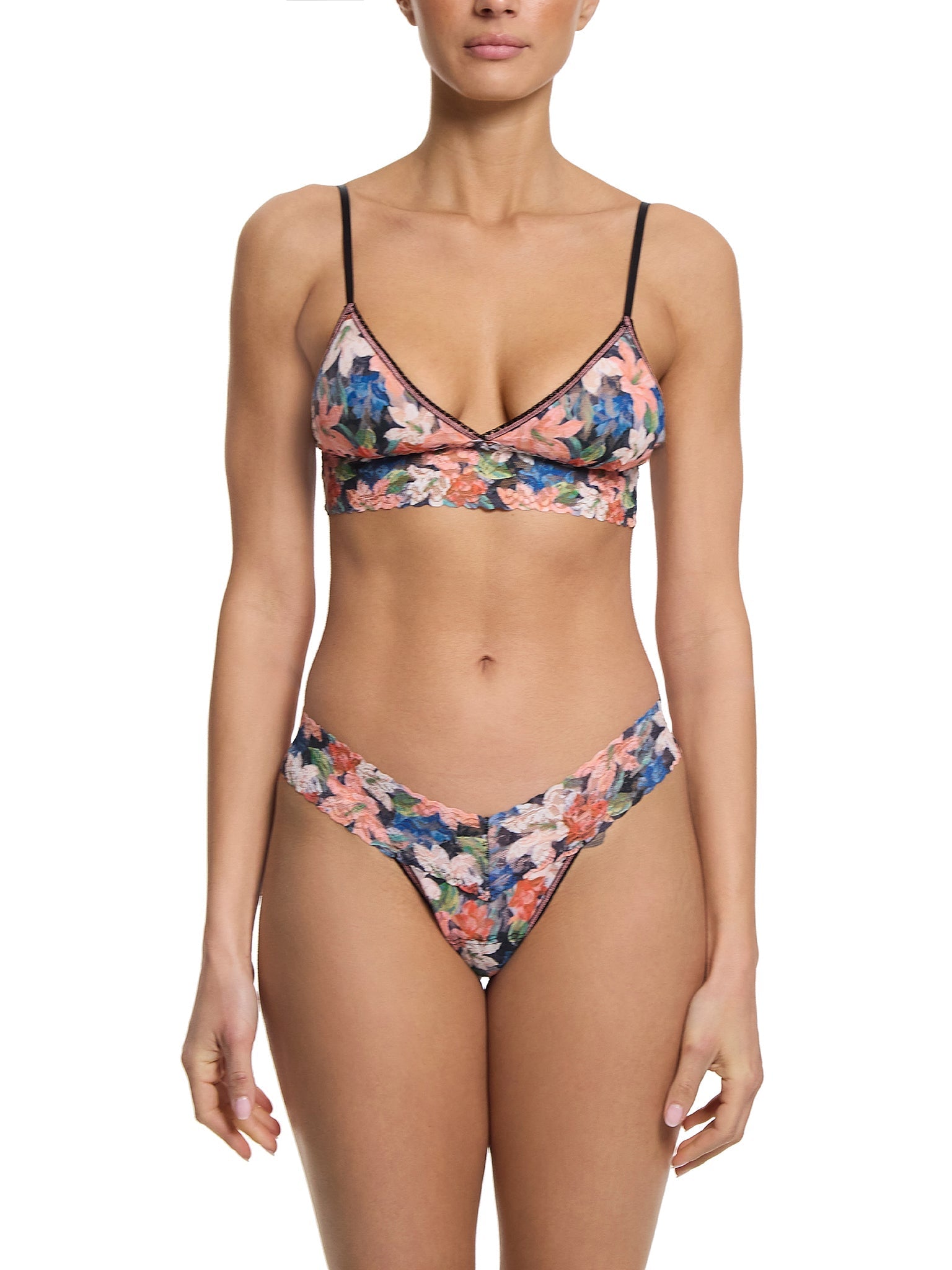Printed Signature Lace Padded Triangle Bralette - Comfortable Wireless Bra for Women, Soft Stretch Fabric, Everyday Wear & Layering