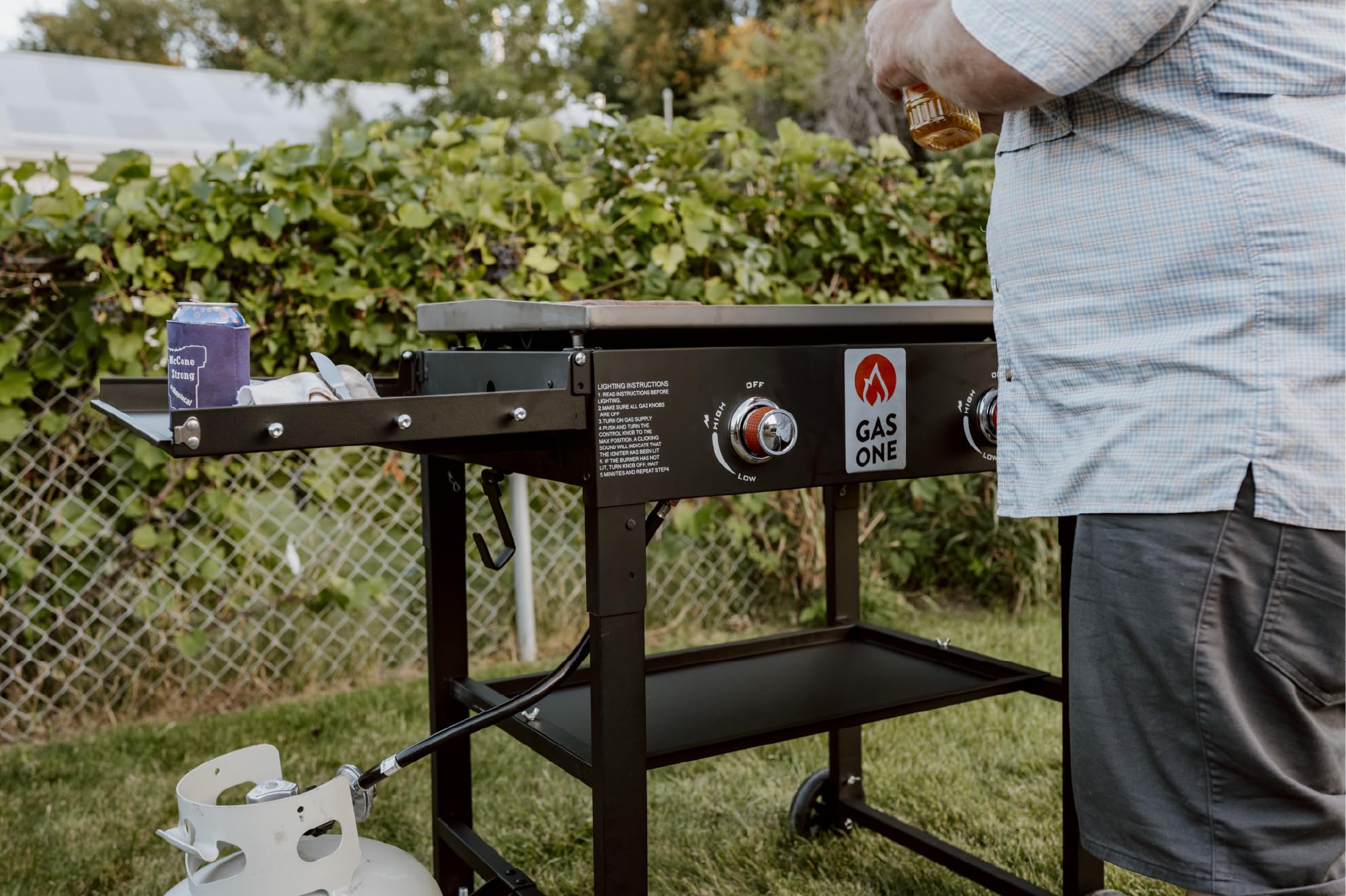 GasOne 28-Inch Foldable Propane Burner Grill with Flat Top Griddle - 2 Burner Outdoor Cooking Station with Pre-Seasoned Griddle & Side Shelves - Perfect for Backyard BBQs, Camping, and Tailgating Parties