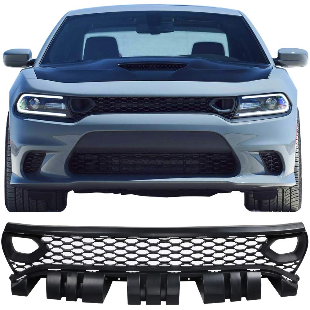 IKON MOTORSPORTS Front Upper Grille Replacement for 2015-2023 Dodge Charger SRT/Scat Pack - PP Front Bumper Grille Upper Grill Guards - Perfect for Car Upgrades & Street Racing Style